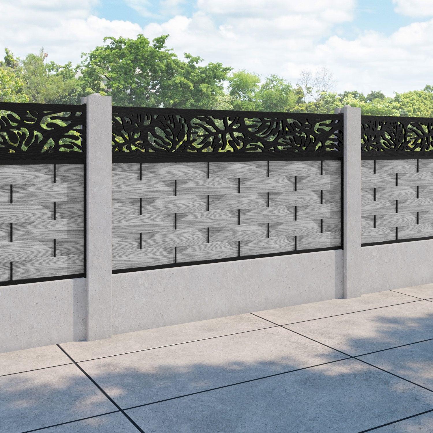 Ripple Botanic Fence Panel - Light Grey - for existing concrete posts