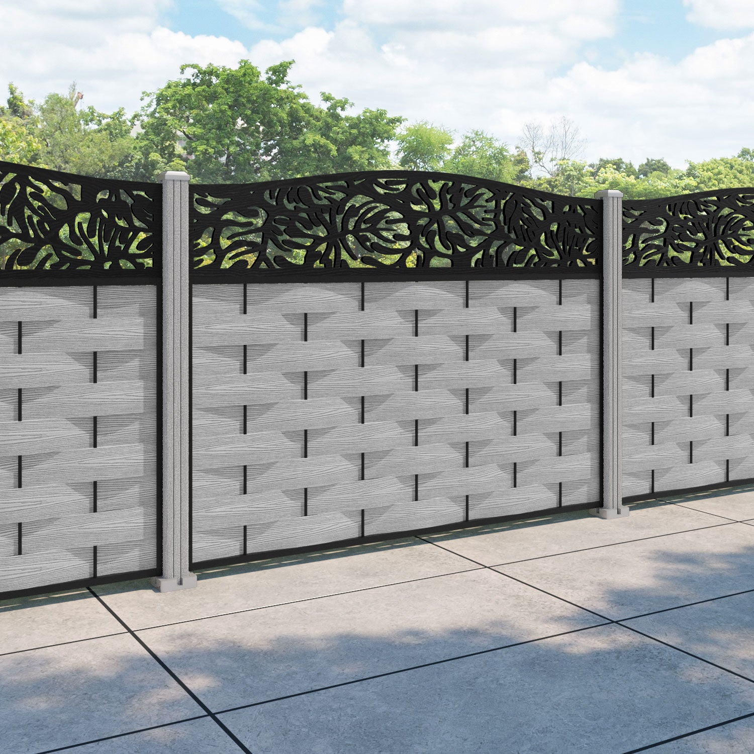 Ripple Botanic Curved Top Fence Panel - Light Grey - with our composite posts
