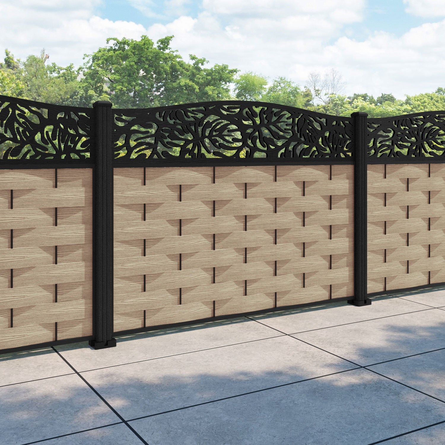 Ripple Botanic Curved Top Fence Panel - Light Oak - with our composite posts