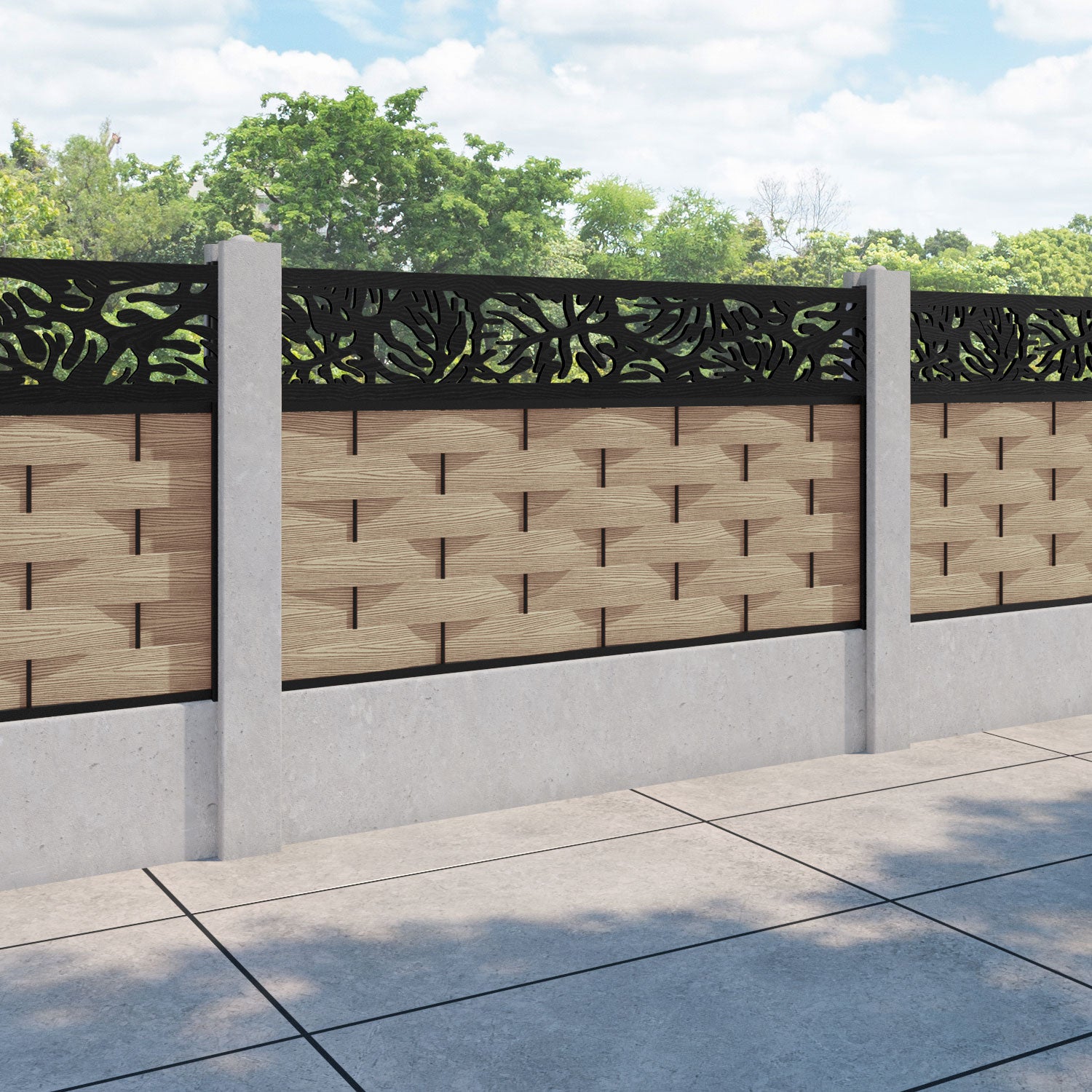 Ripple Botanic Fence Panel - Light Oak - for existing concrete posts