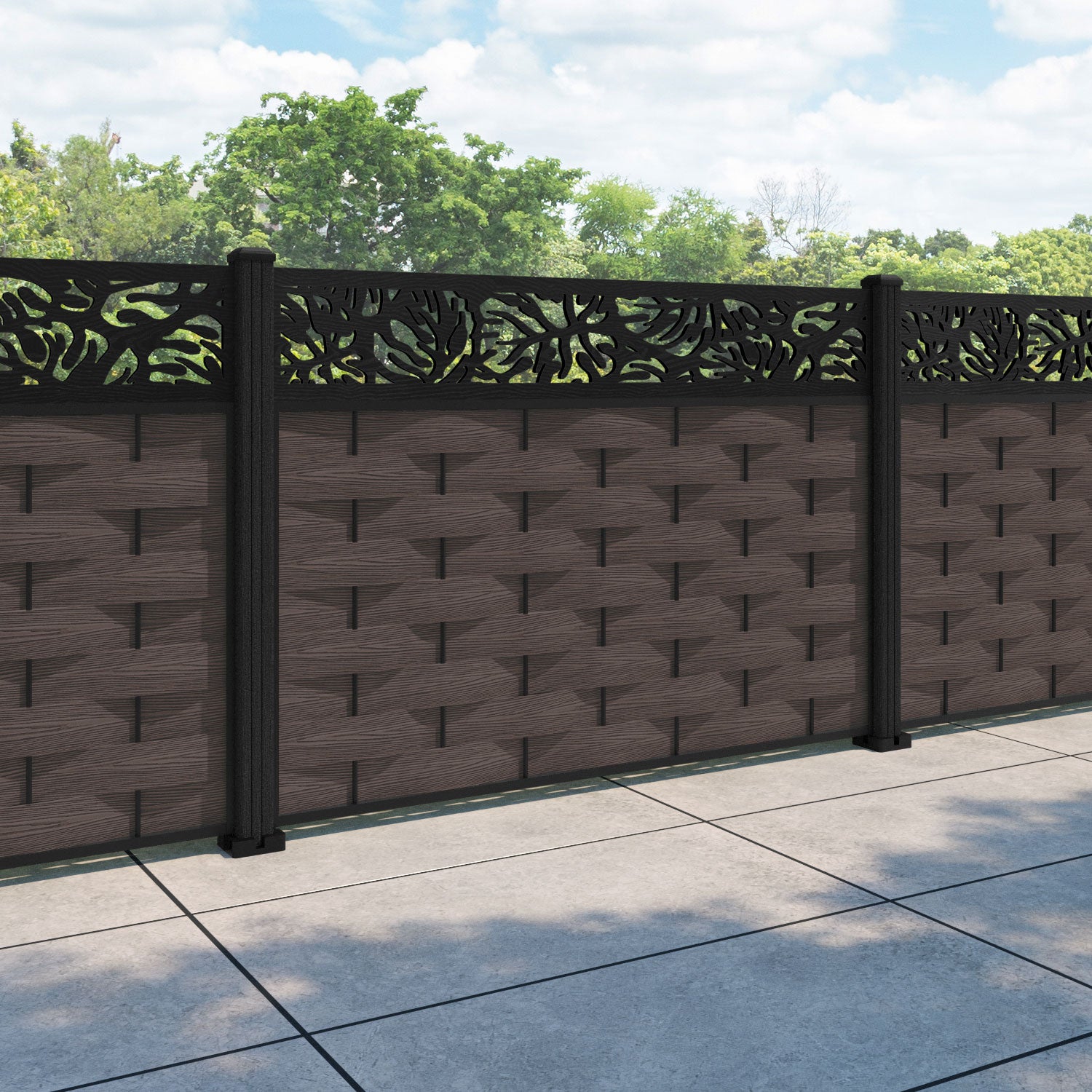 Ripple Botanic Fence Panel - Mid Brown - with our composite posts