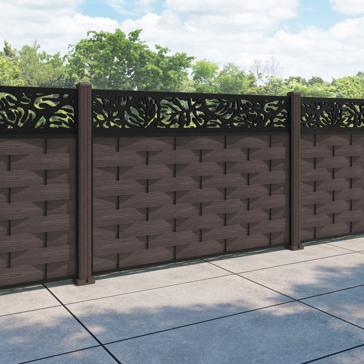 Ripple Botanic Fence Panel - Mid Brown - with our composite posts