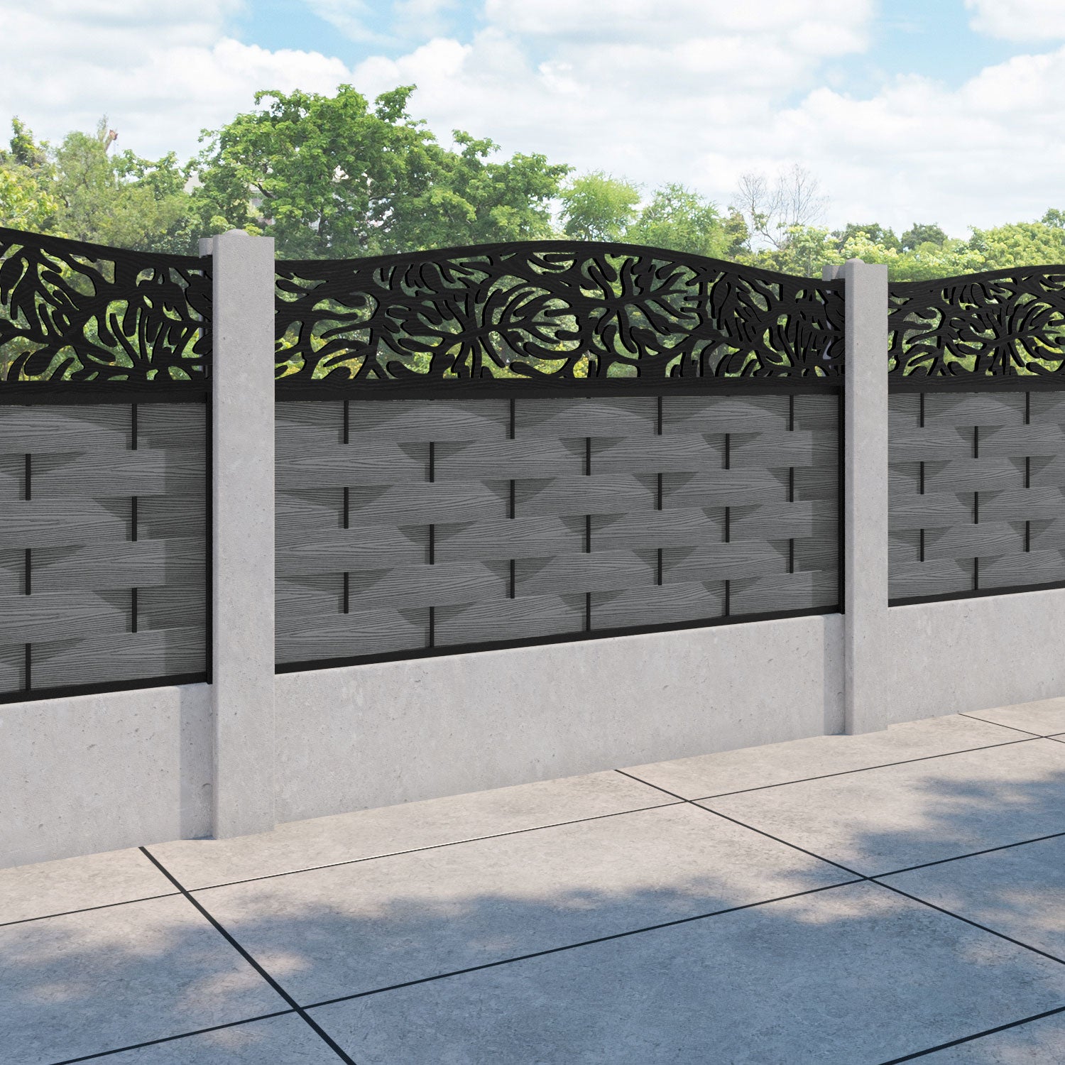 Ripple Botanic Curved Top Fence Panel - Mid Grey - for existing concrete posts