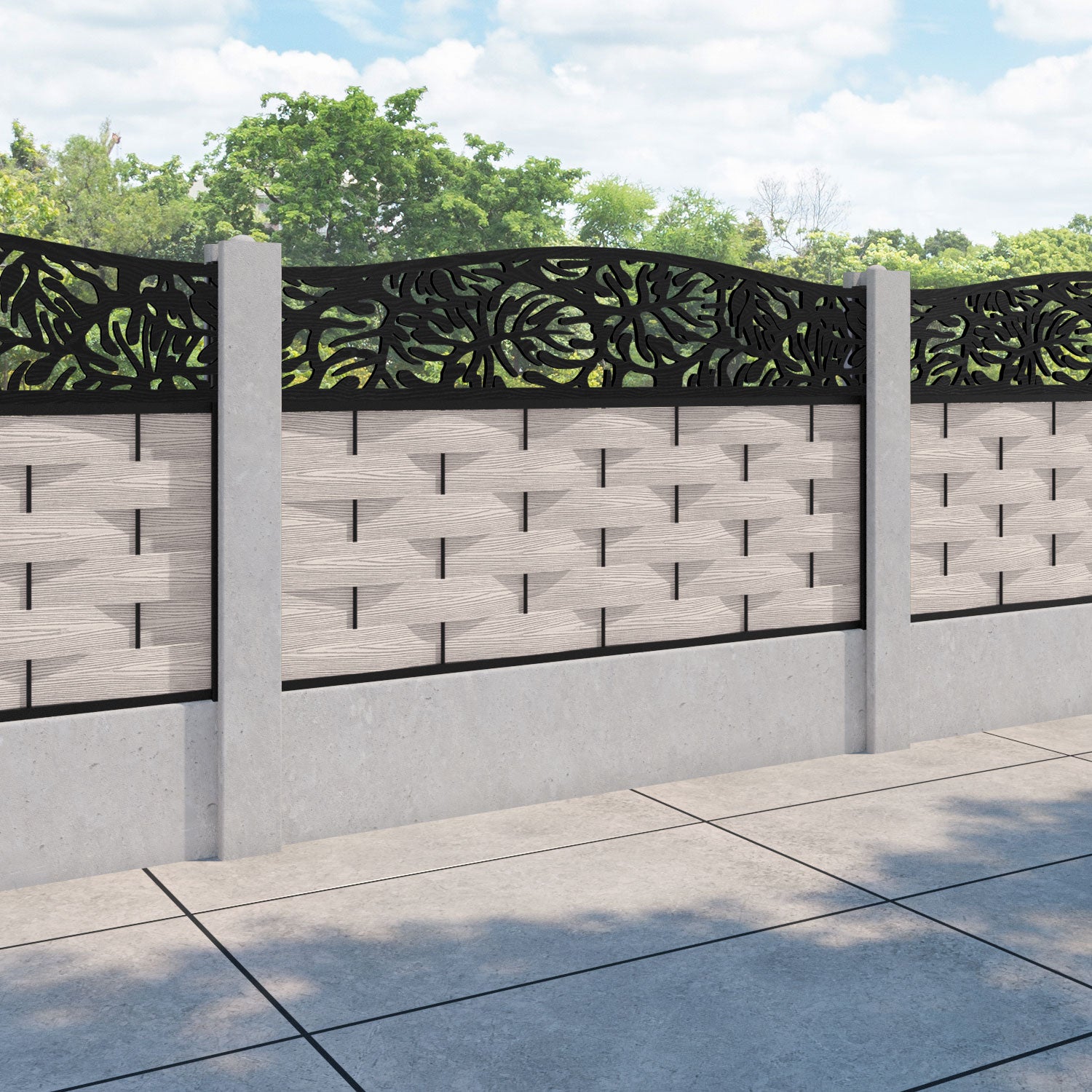 Ripple Botanic Curved Top Fence Panel - Mid Stone - for existing concrete posts