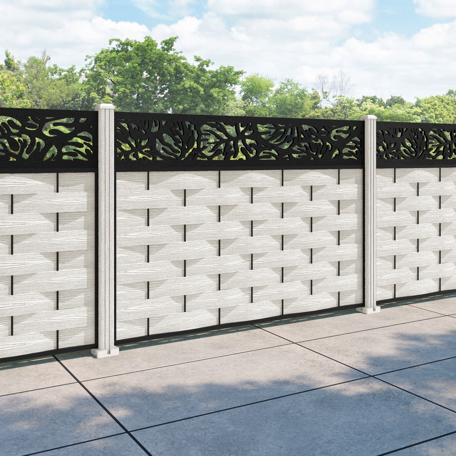 Ripple Botanic Fence Panel - Light Stone - with our composite posts