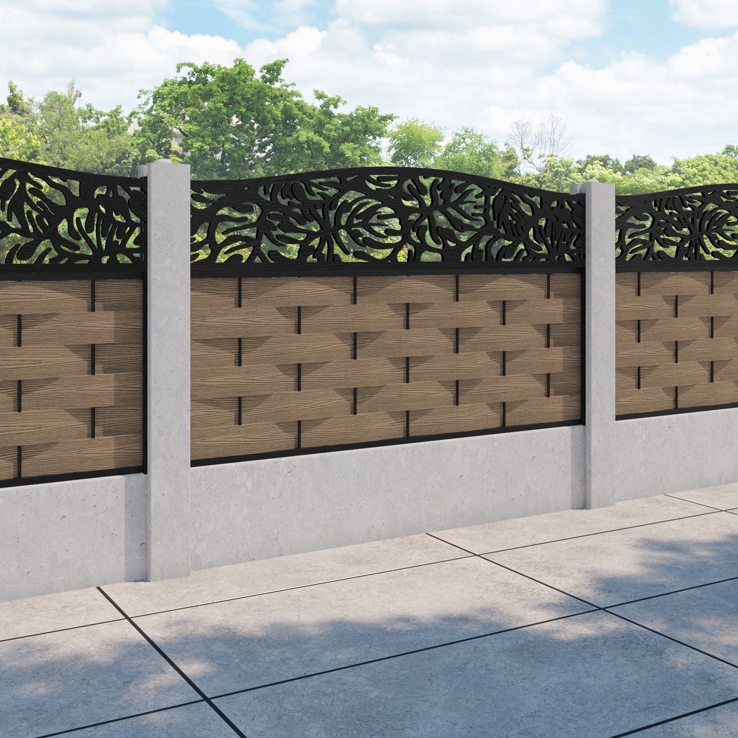 Ripple Botanic Curved Top Fence Panel - Teak - for existing concrete posts