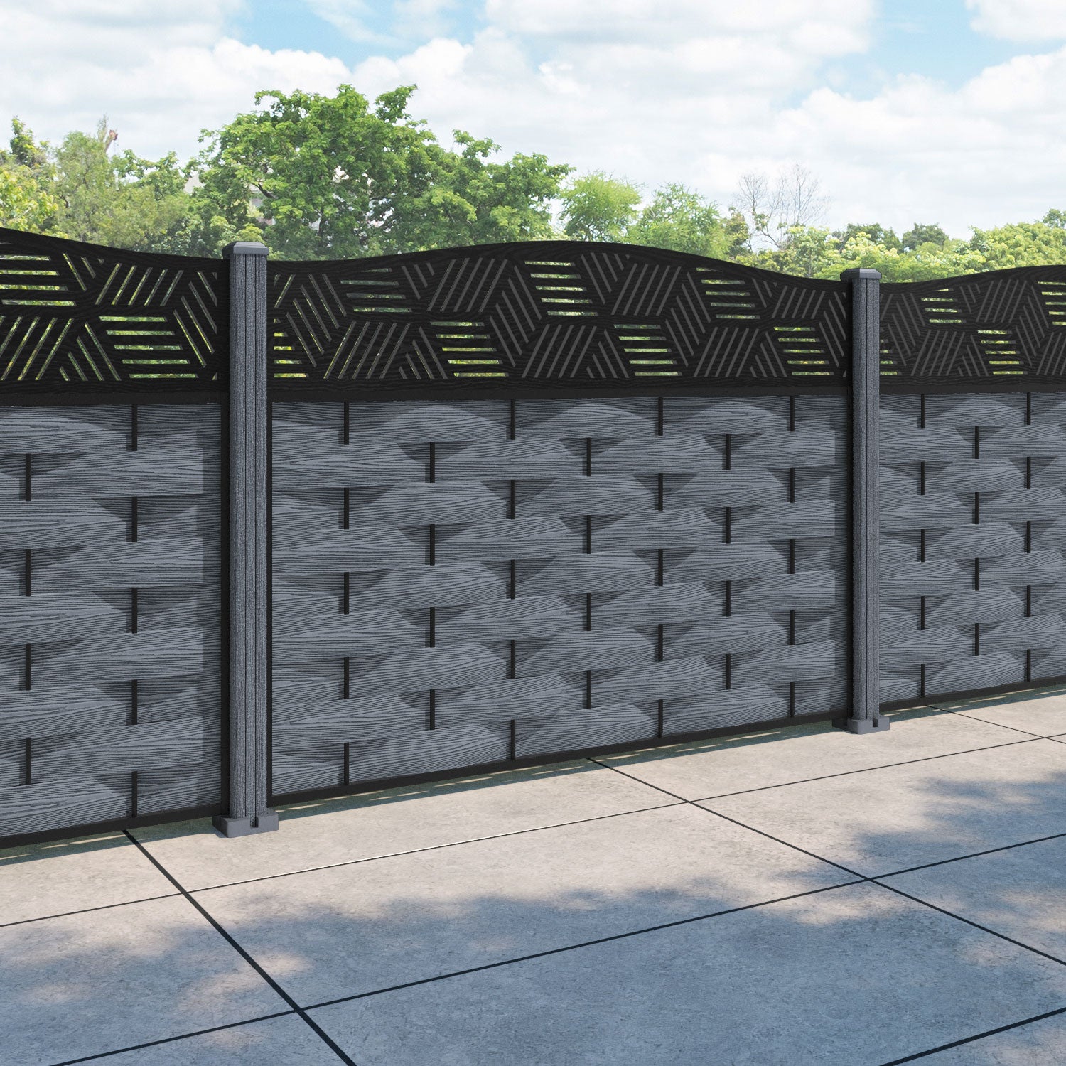 Ripple Cubed Curved Top Fence Panel - Anthracite - with our composite posts