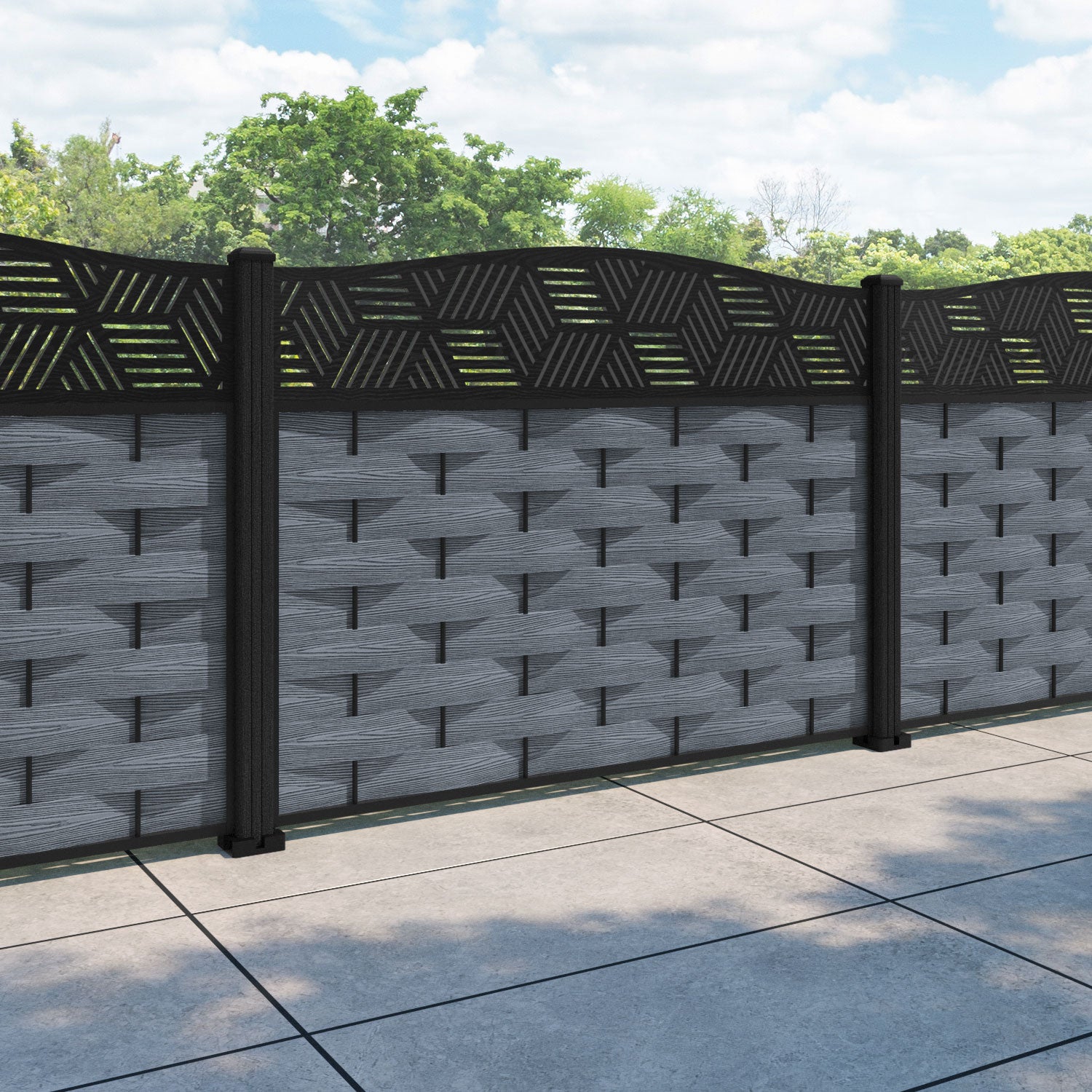 Ripple Cubed Curved Top Fence Panel - Anthracite - with our composite posts