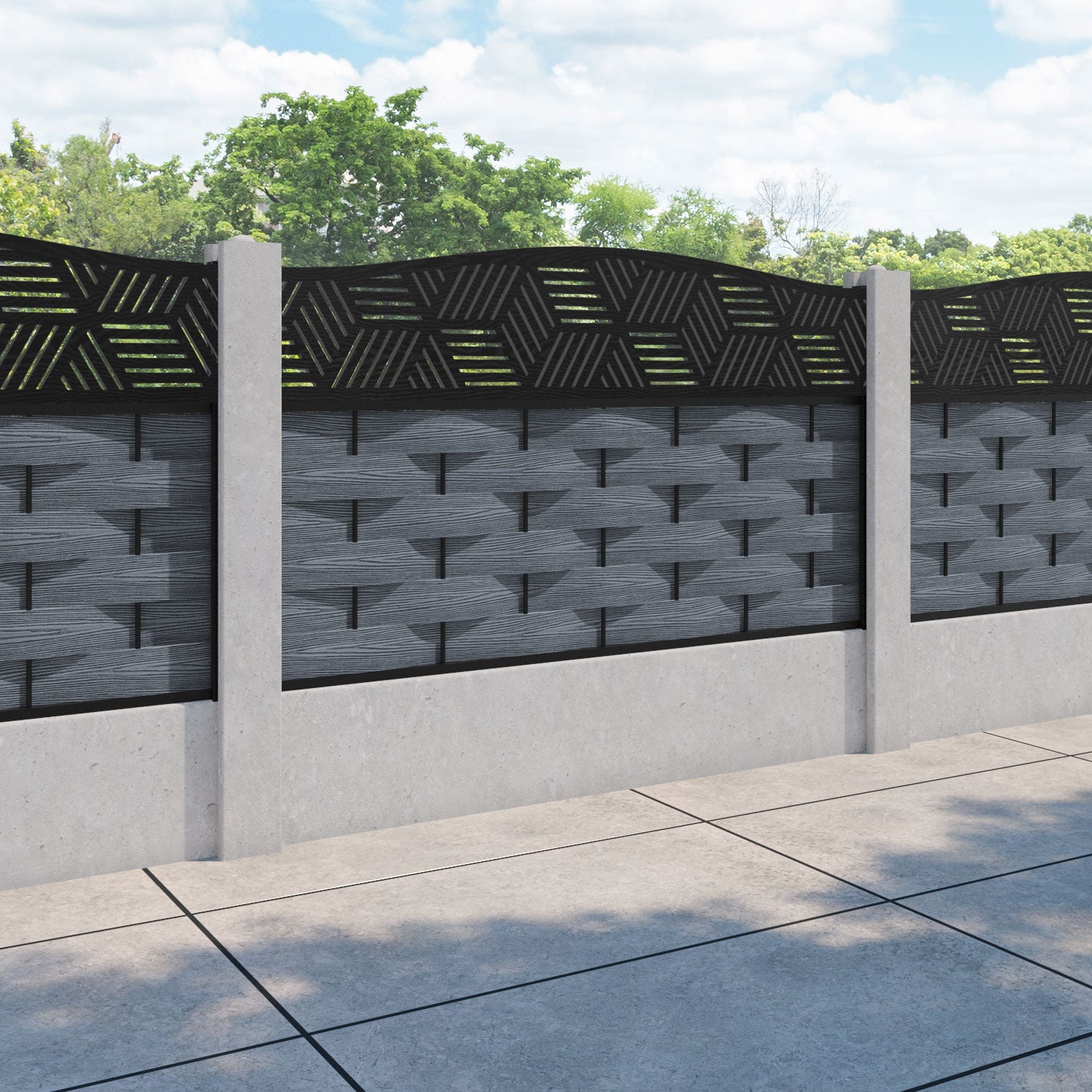 Ripple Cubed Curved Top Fence Panel - Anthracite - for existing concrete posts
