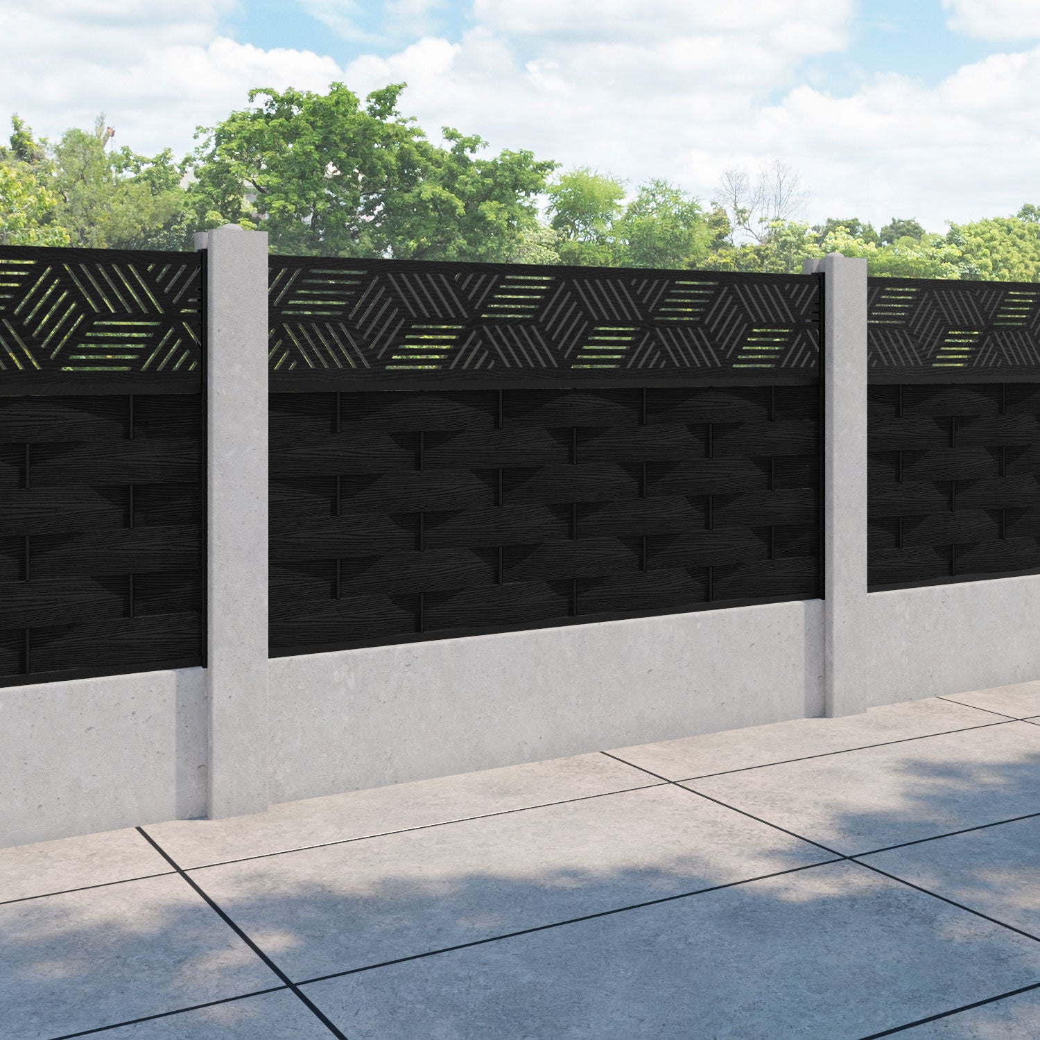 Ripple Cubed Fence Panel - Black - for existing concrete posts