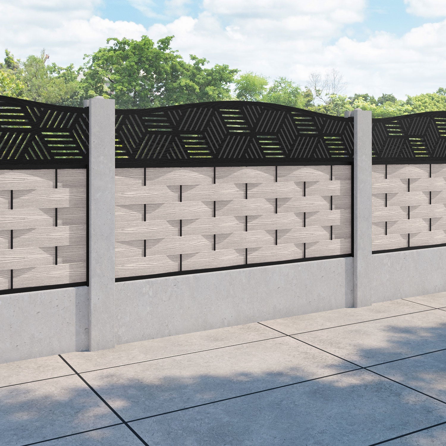 Ripple Cubed Curved Top Fence Panel - Mid Stone - for existing concrete posts