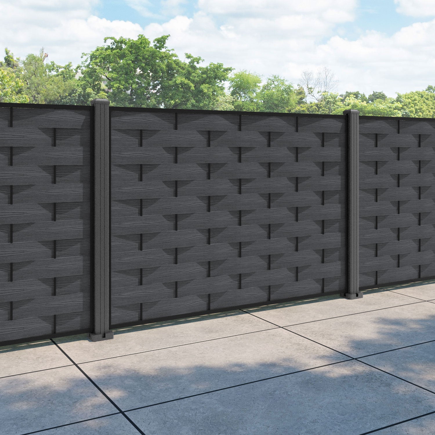 Ripple Fence Panel - Dark grey - with our aluminium posts