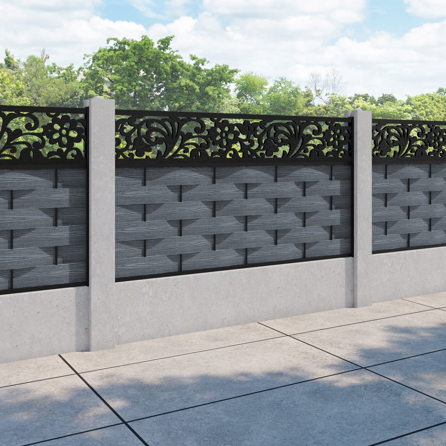 Ripple Eden Fence Panel - Anthracite - for existing concrete posts