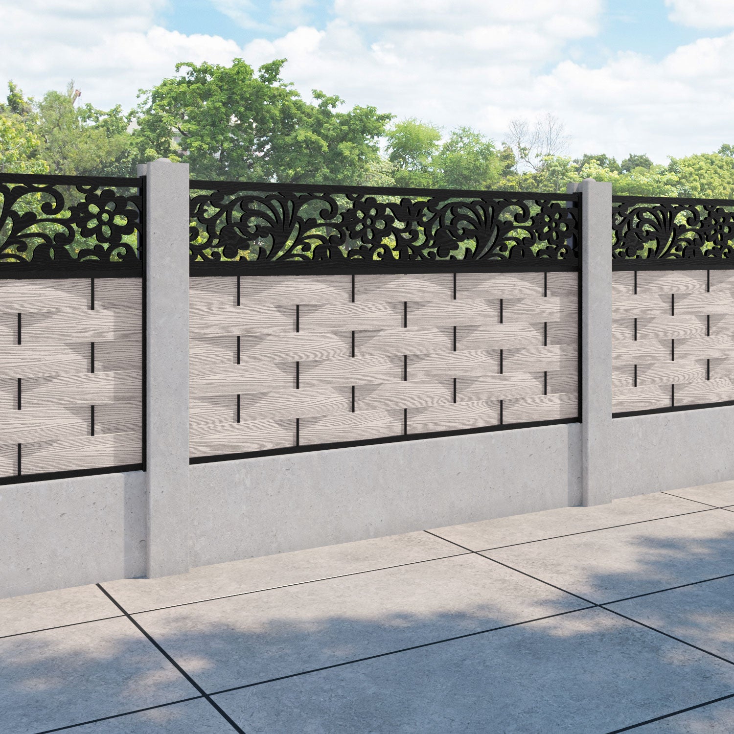 Ripple Eden Fence Panel - Mid Stone - for existing concrete posts