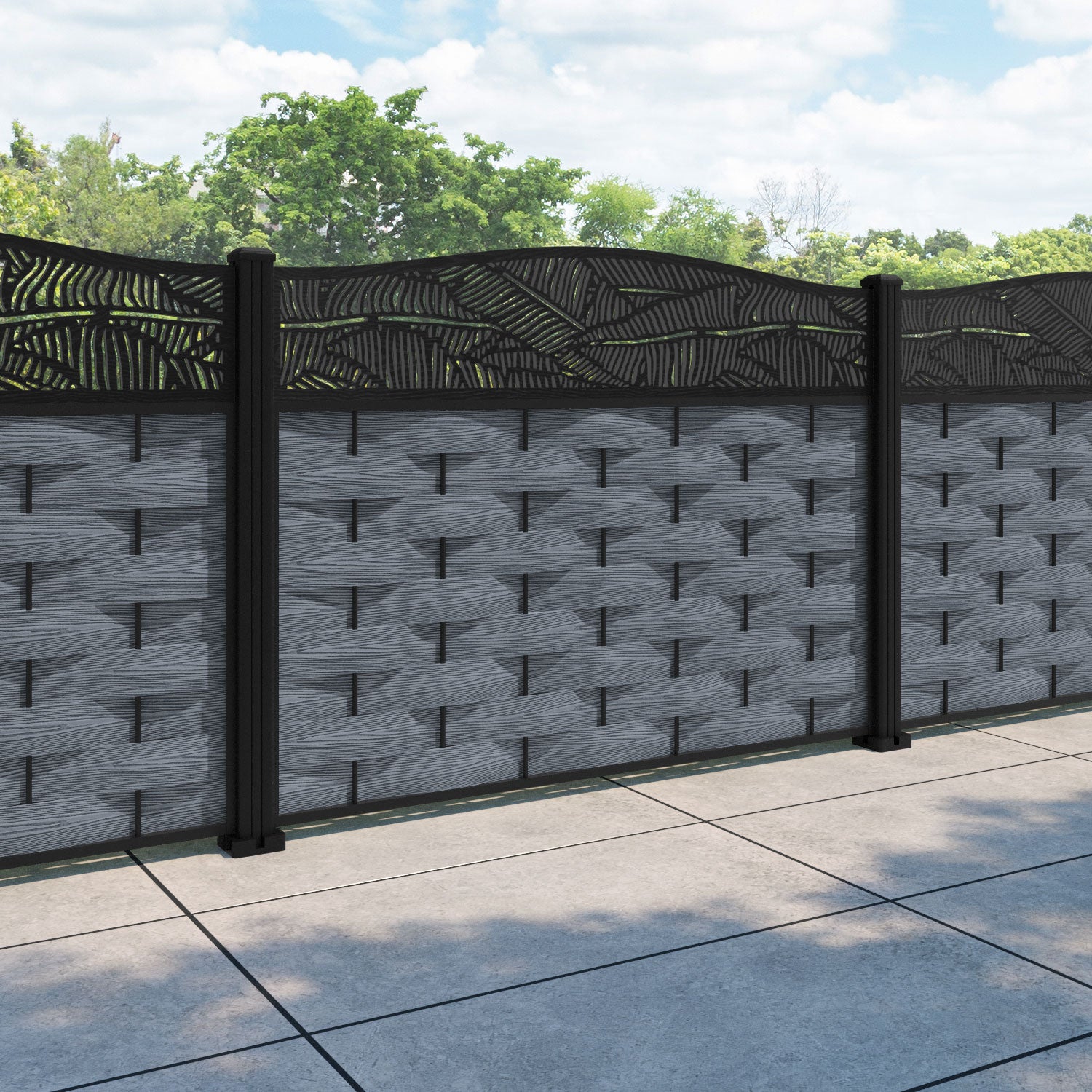 Ripple Feather Curved Top Fence Panel - Anthracite - with our aluminium posts