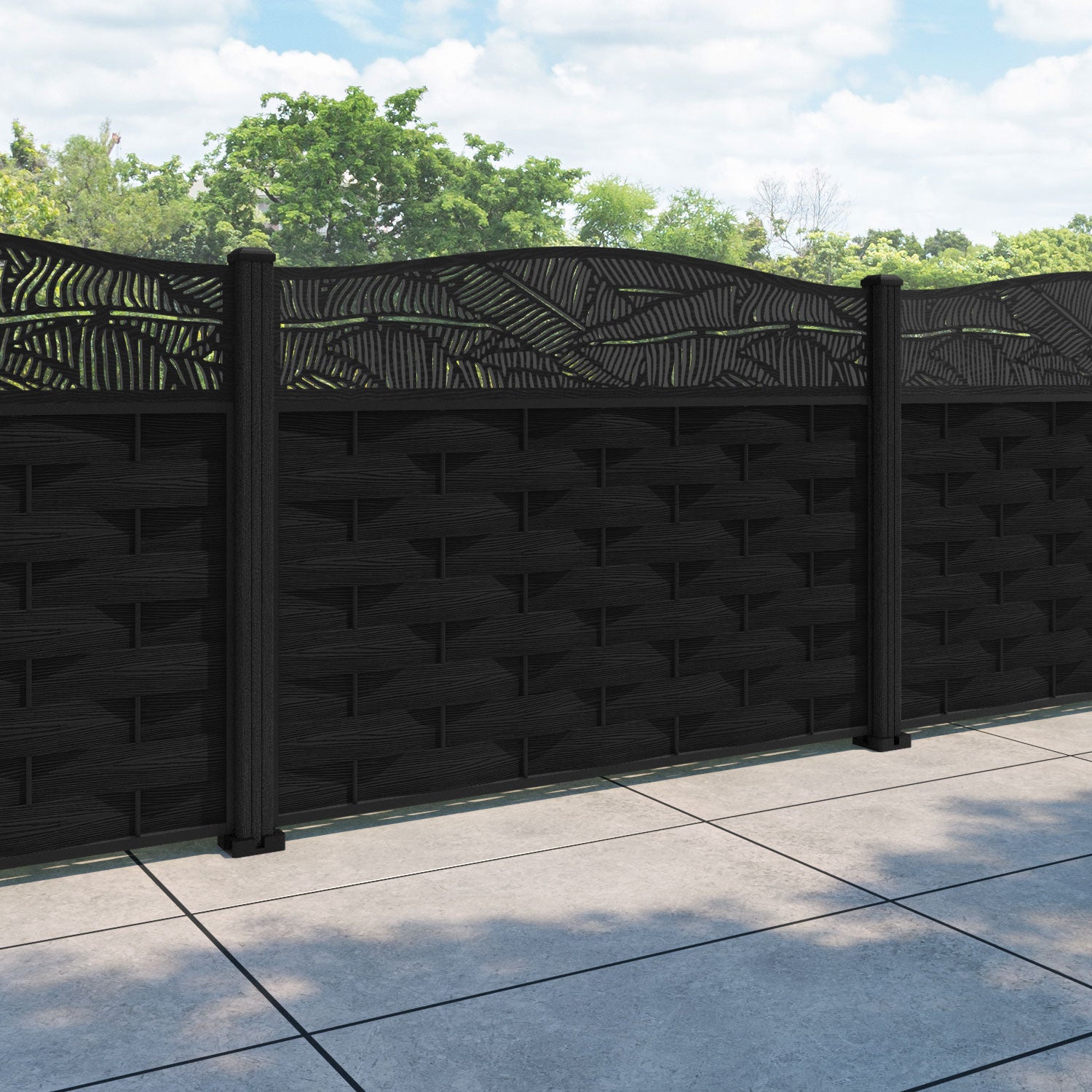 Ripple Feather Curved Top Fence Panel - Black - with our composite posts