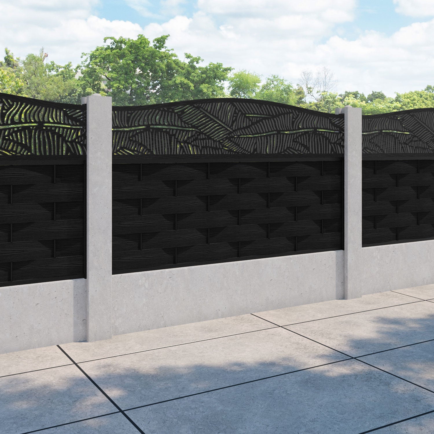 Ripple Feather Curved Top Fence Panel - Black - for existing concrete posts