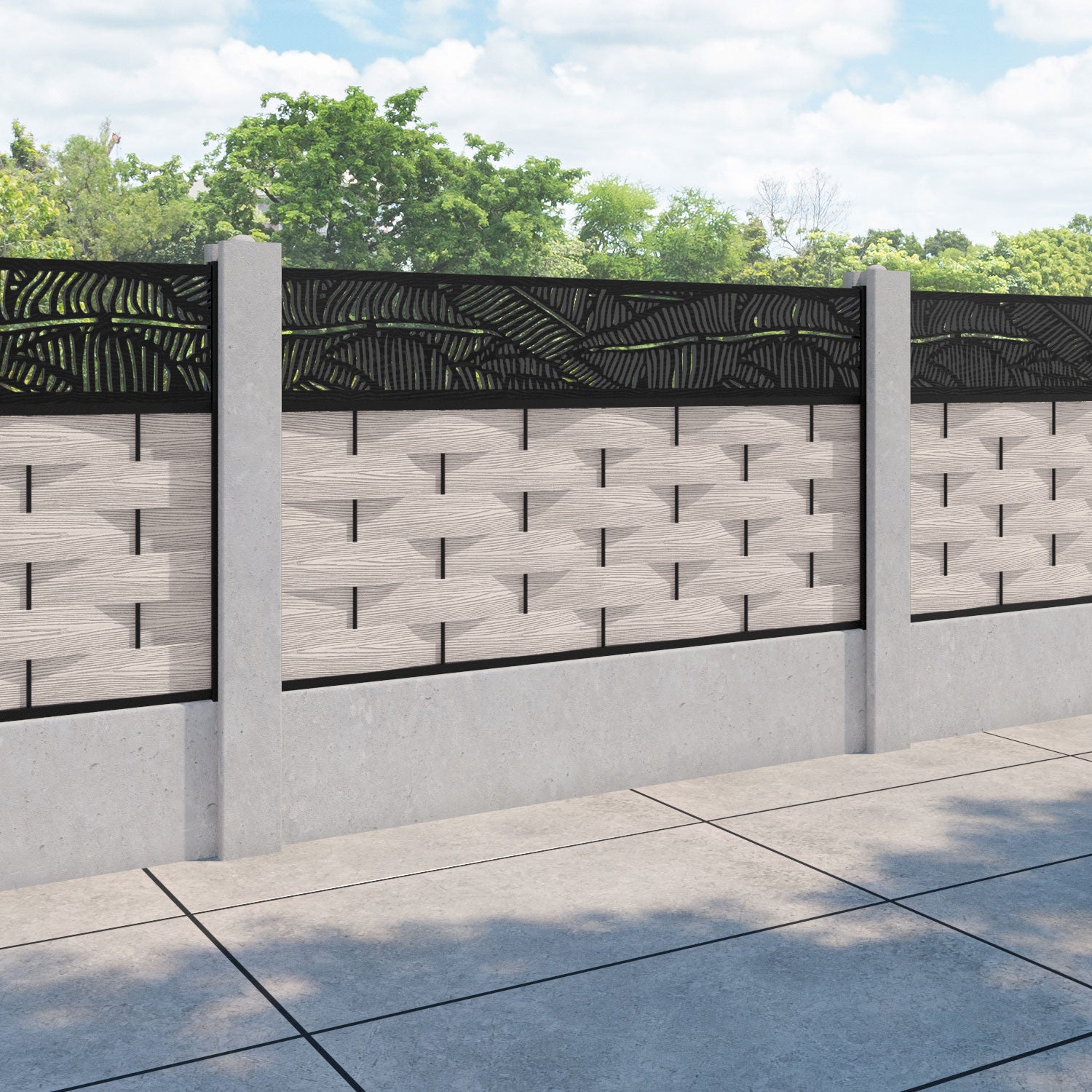 Ripple Feather Fence Panel - Mid Stone - for existing concrete posts