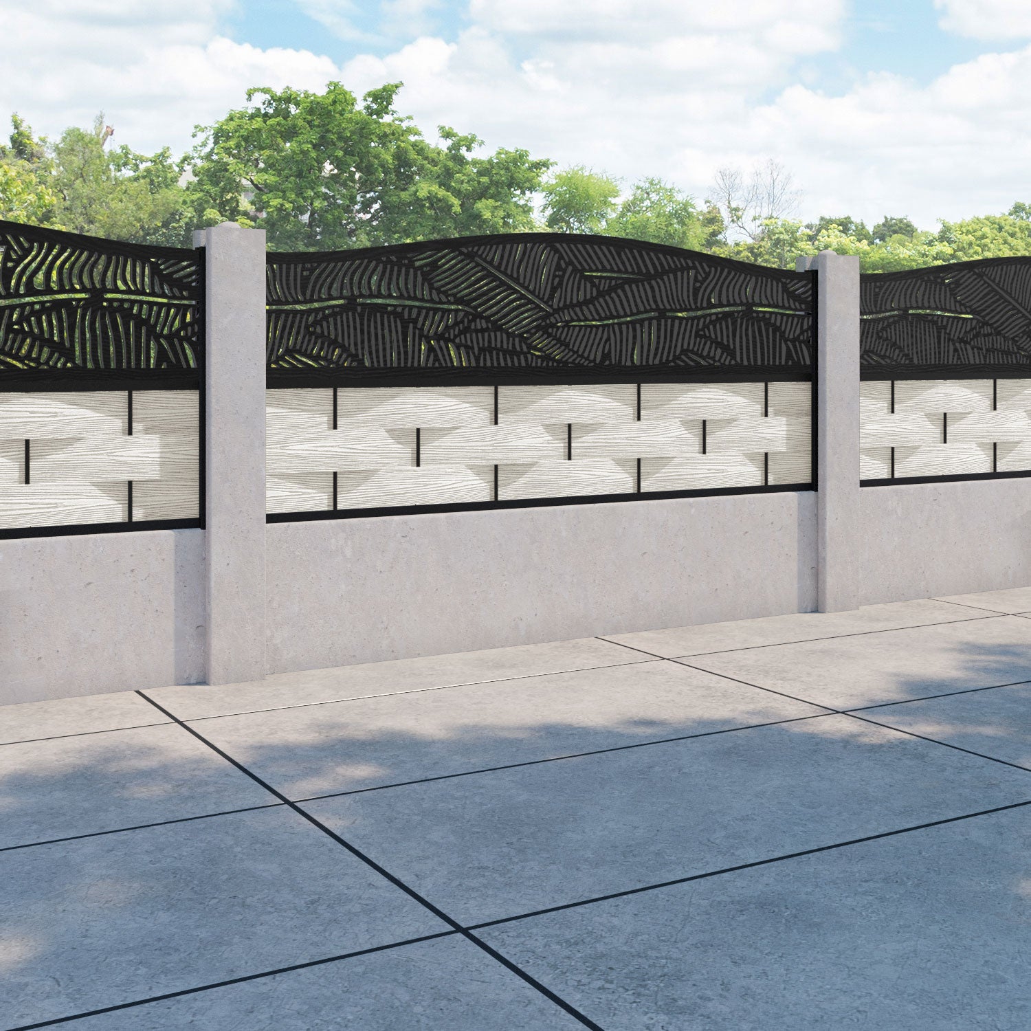 Ripple Feather Curved Top Fence Panel - Light Stone - for existing concrete posts