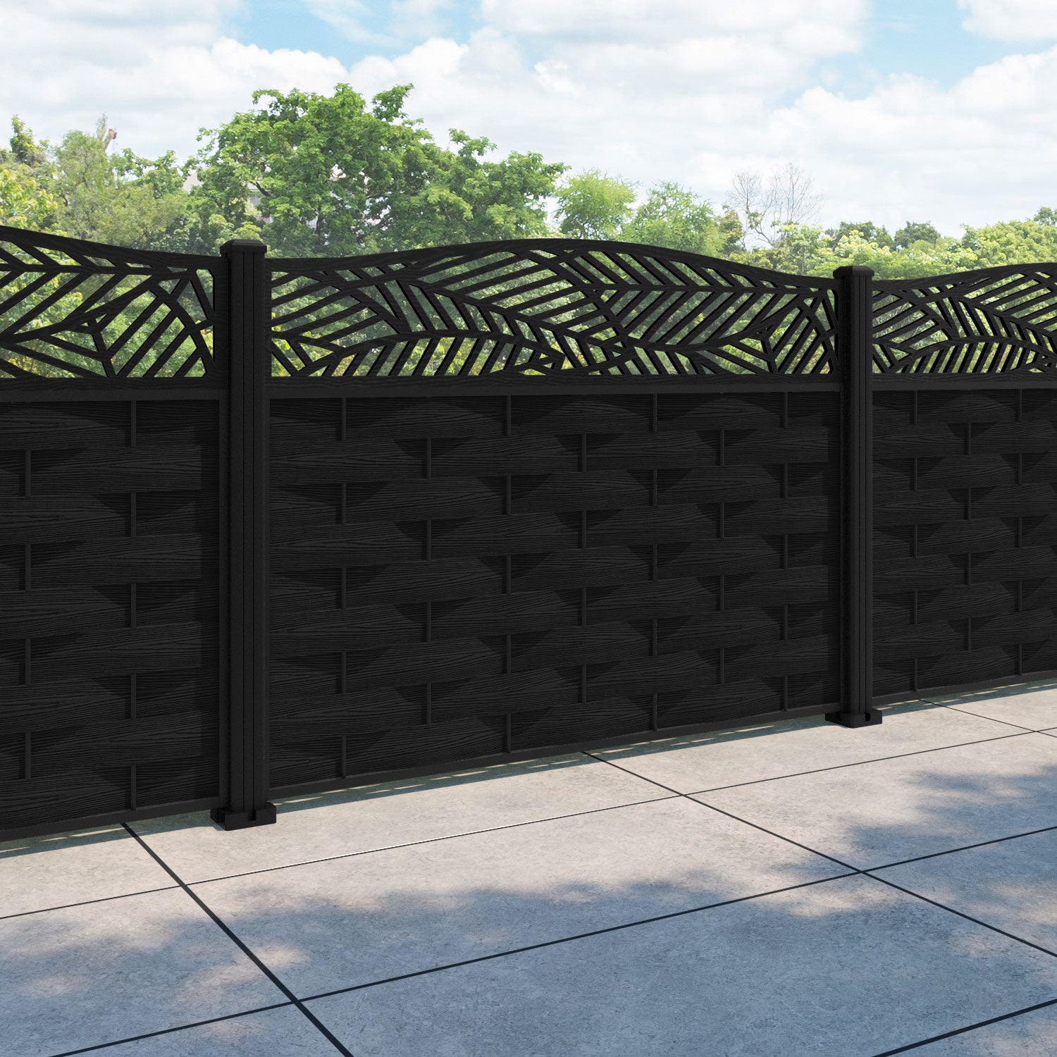 Ripple Habitat Curved Top Fence Panel - Black - with our aluminium posts