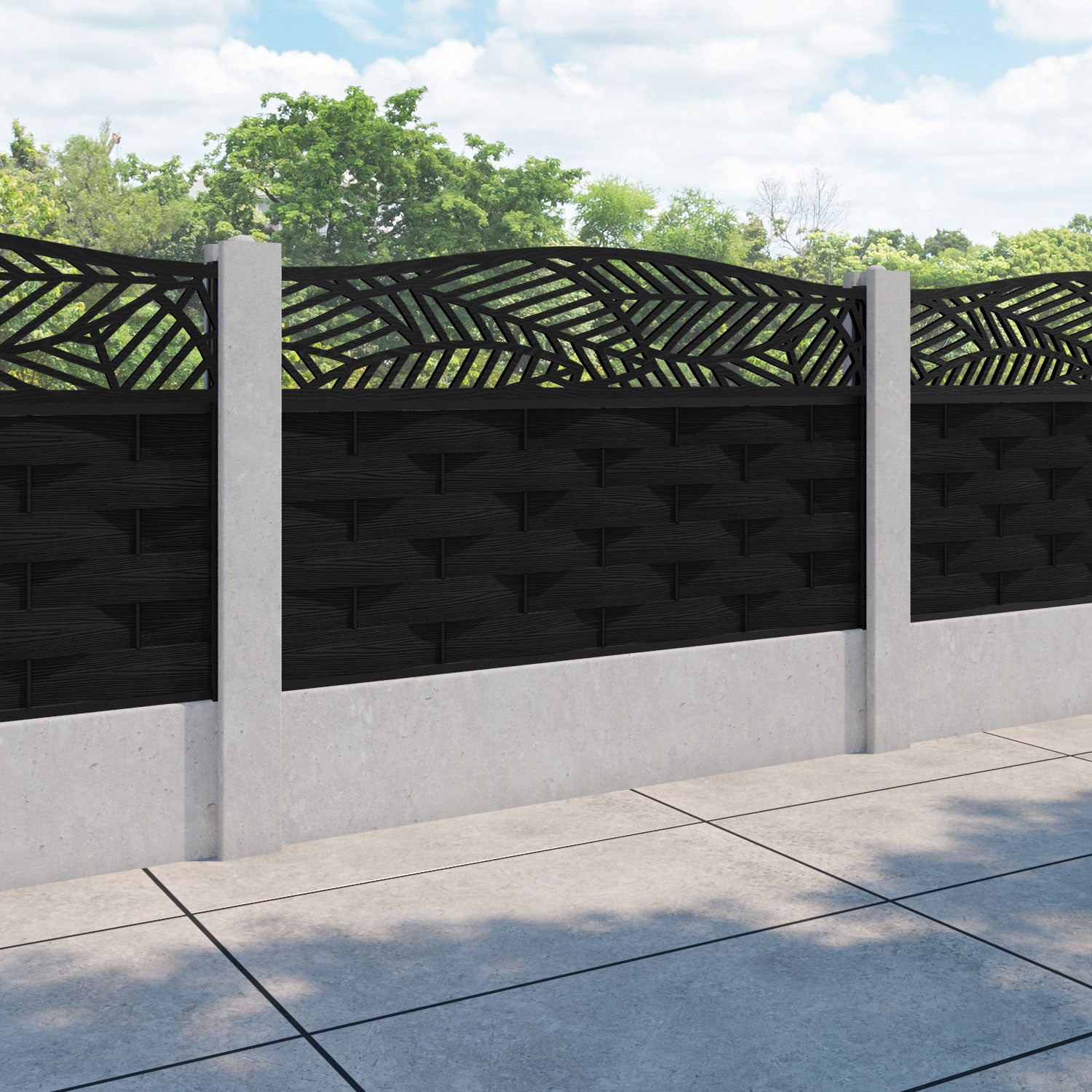 Ripple Habitat Curved Top Fence Panel - Black - for existing concrete posts