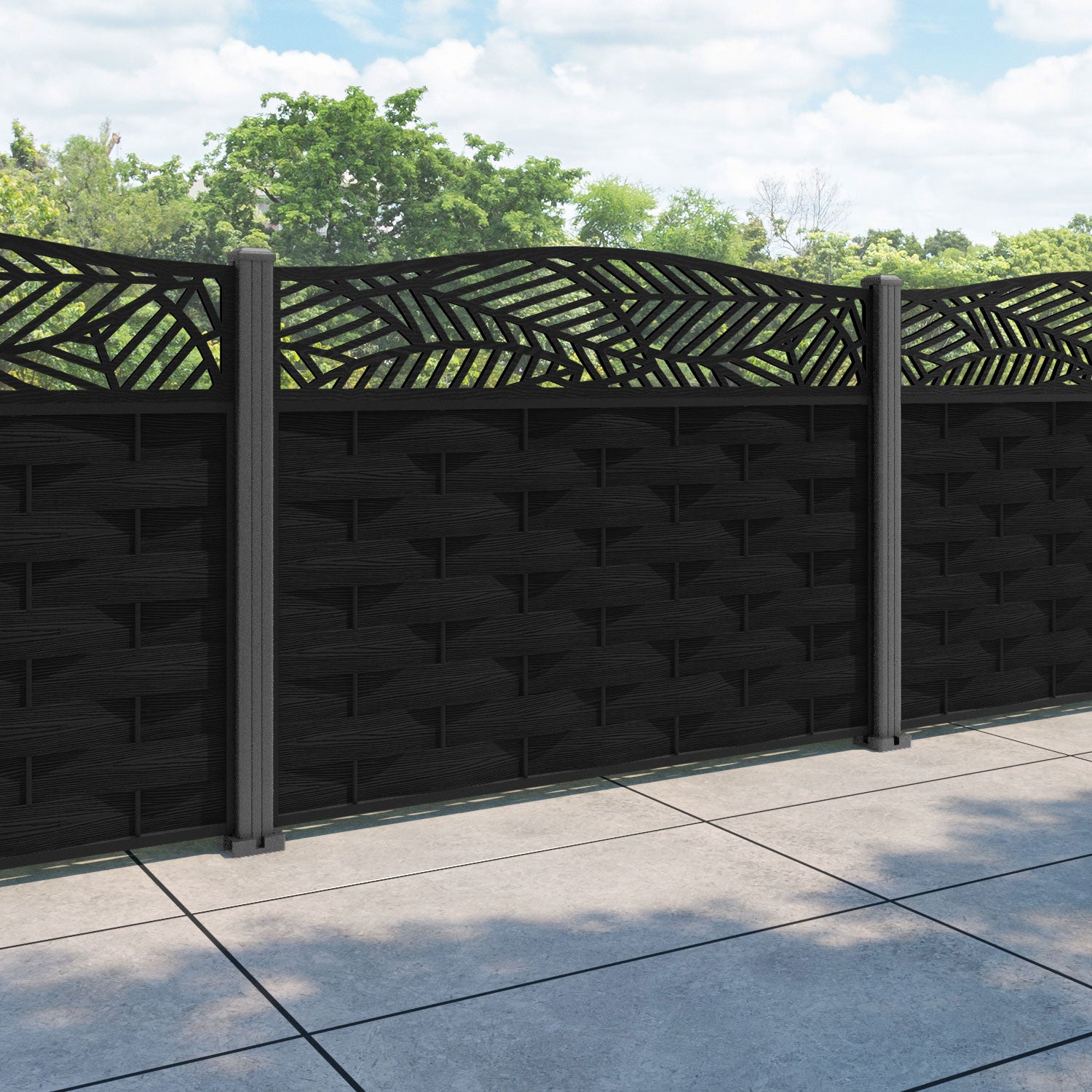 Ripple Habitat Curved Top Fence Panel - Black - with our aluminium posts