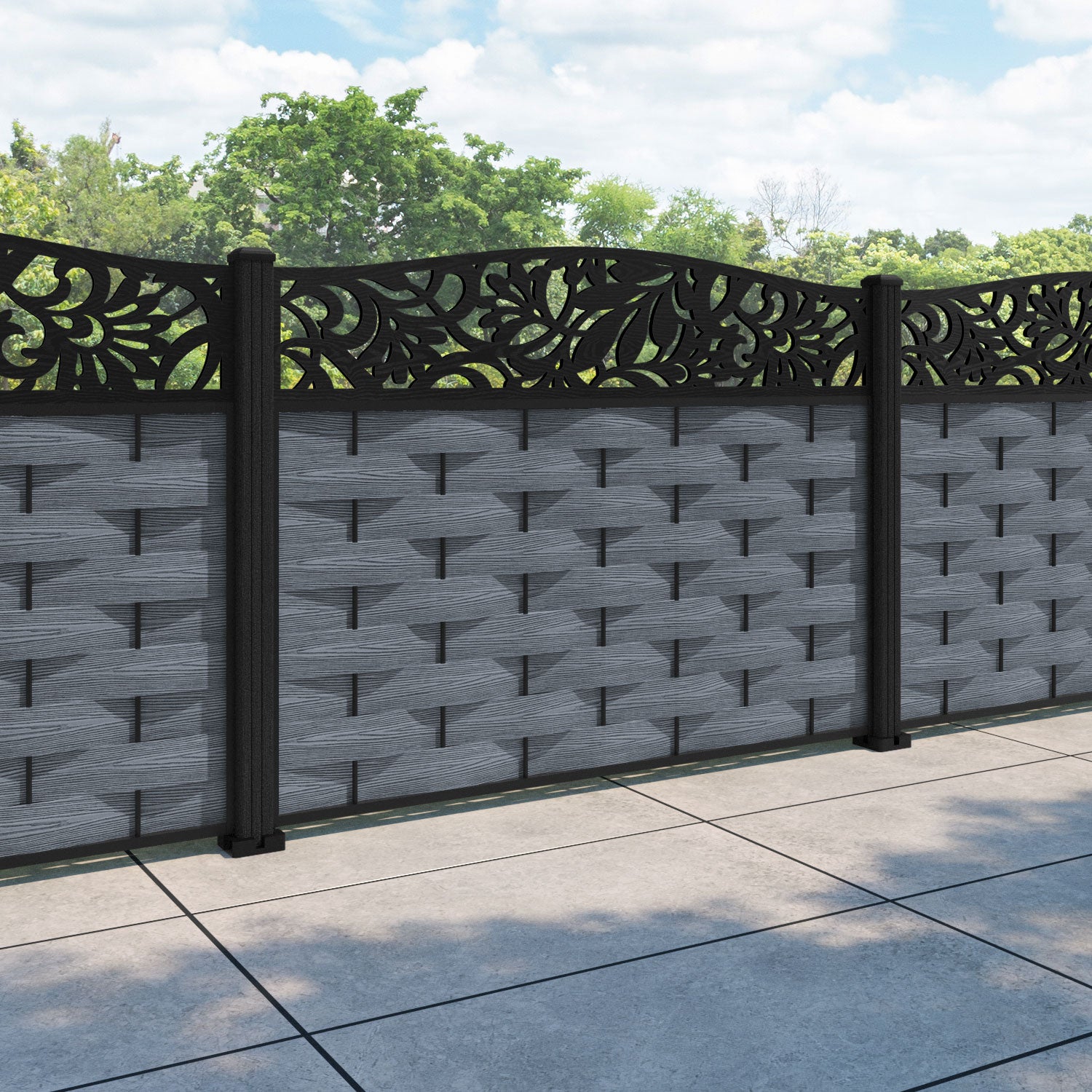 Ripple Heritage Curved Top Fence Panel - Anthracite - with our composite posts