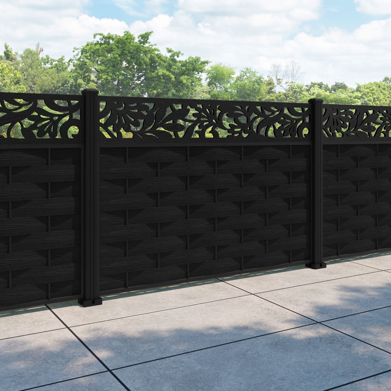 Ripple Heritage Fence Panel - Black - with our aluminium posts