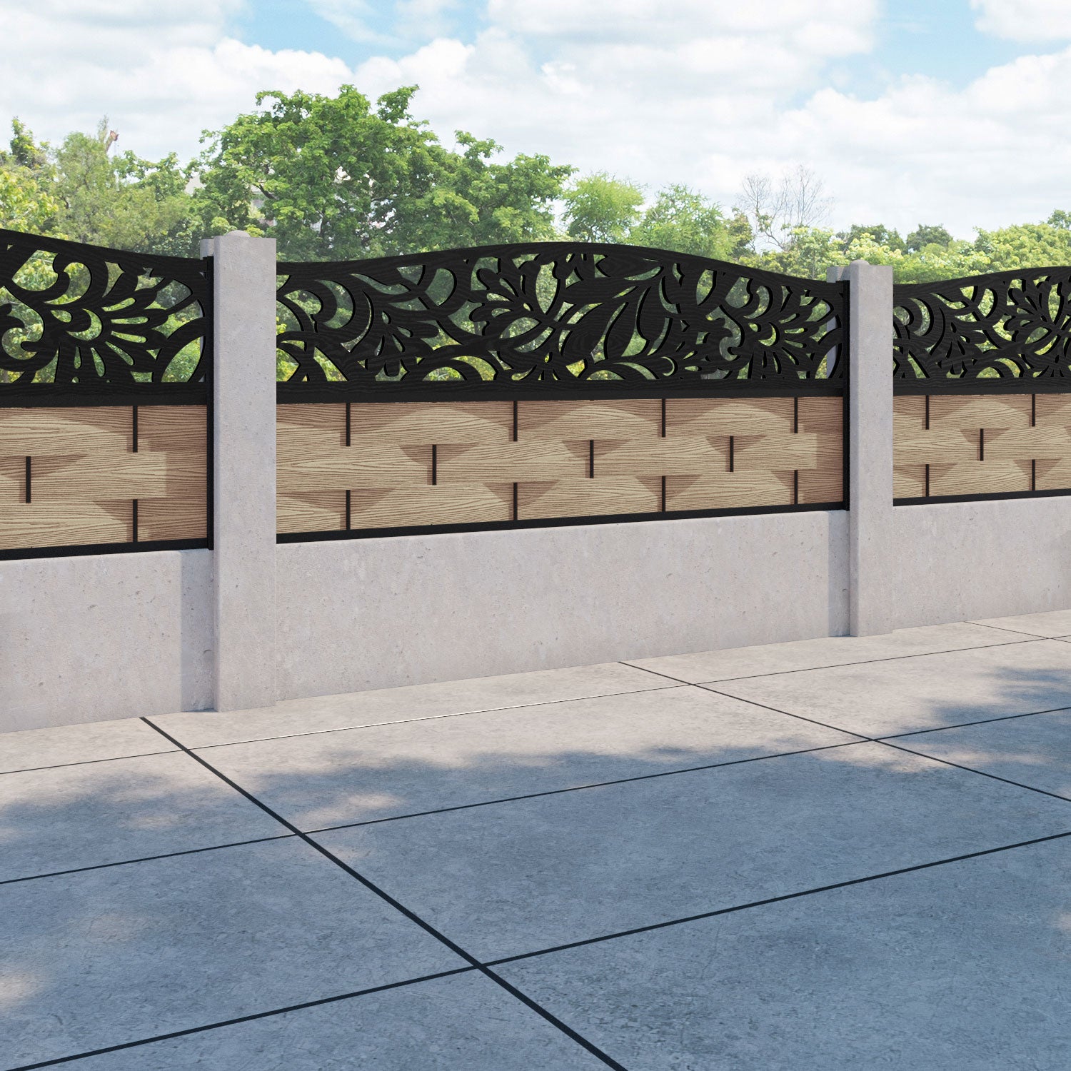 Ripple Heritage Curved Top Fence Panel - Light Oak - for existing concrete posts