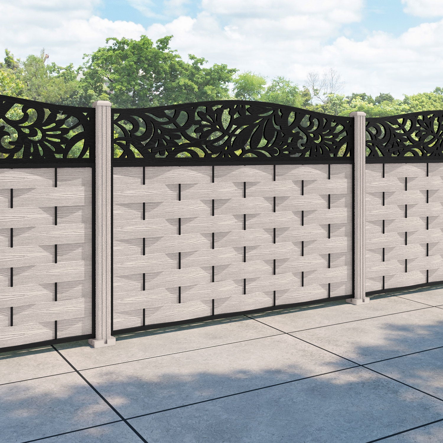 Ripple Heritage Curved Top Fence Panel - Mid Stone - with our composite posts