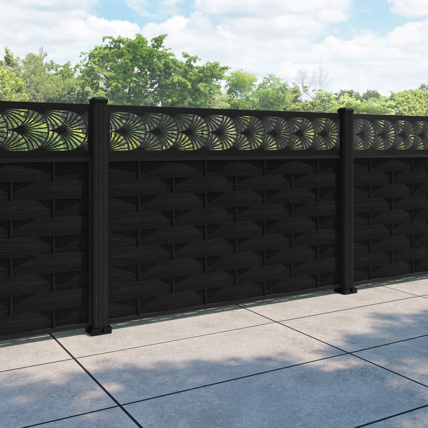Ripple Laurel Fence Panel - Black - with our composite posts