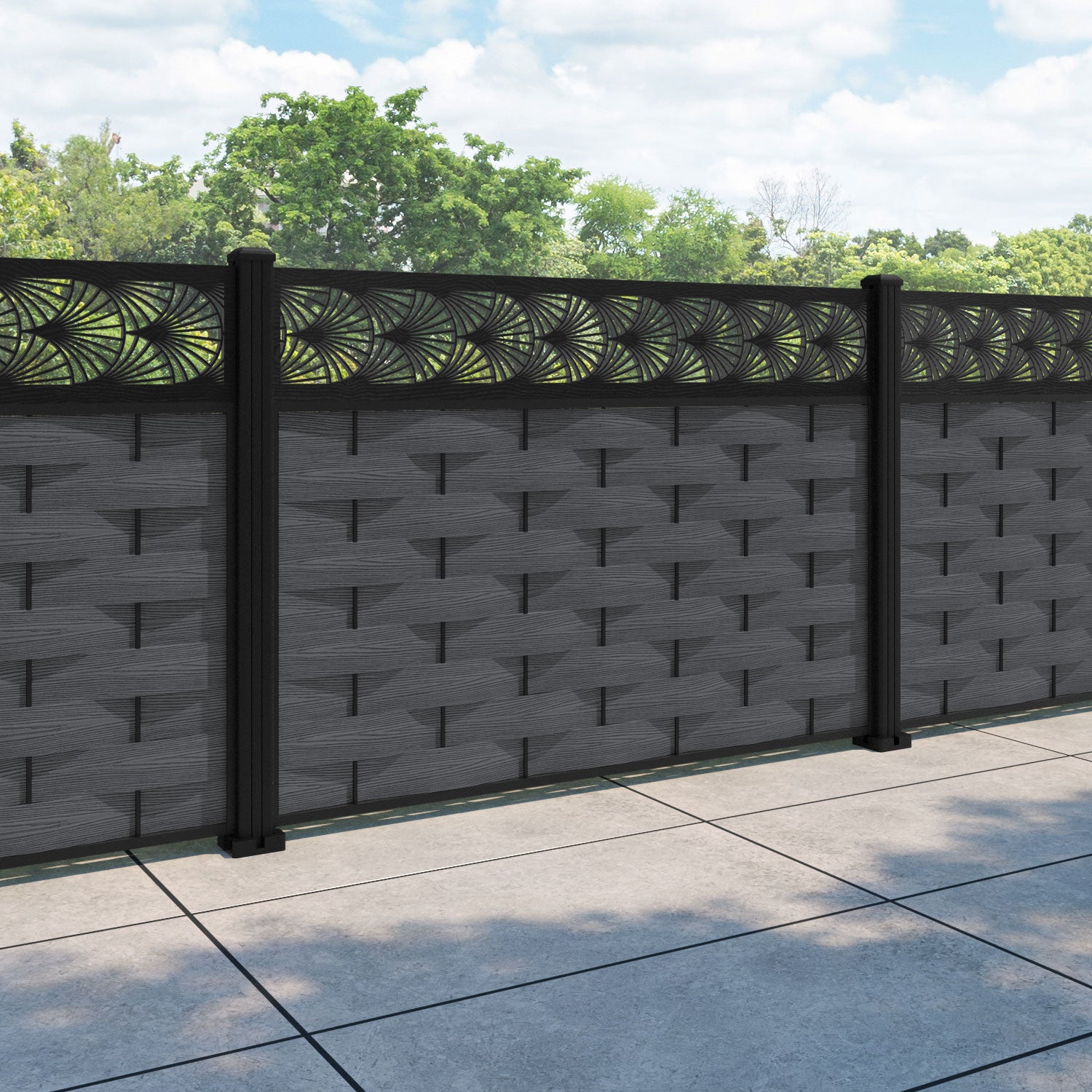 Ripple Laurel Fence Panel - Dark Grey - with our aluminium posts