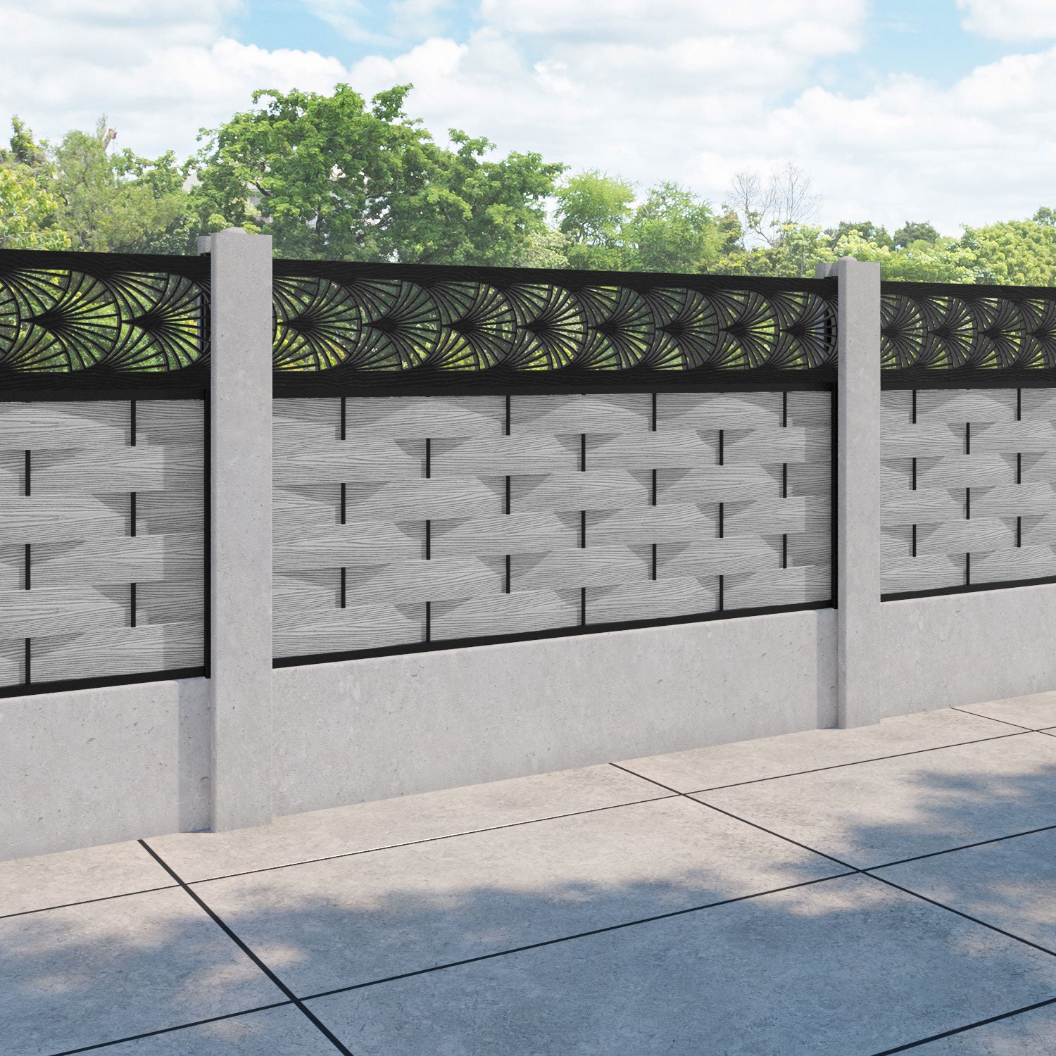 Ripple Laurel Fence Panel - Light Grey - for existing concrete posts