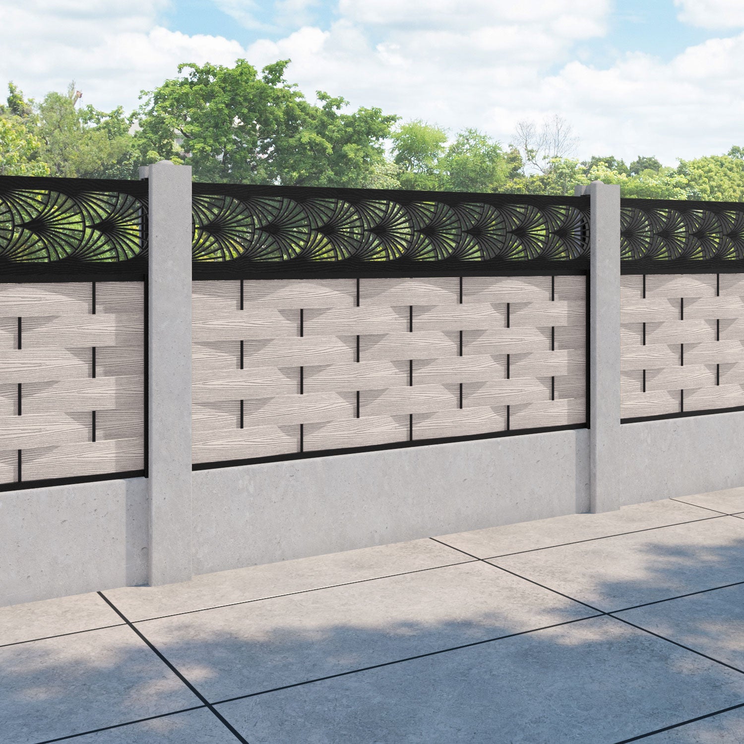 Ripple Laurel Fence Panel - Mid Stone - for existing concrete posts