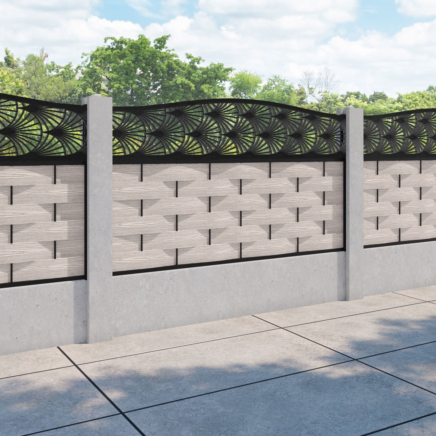 Ripple Laurel Curved Top Fence Panel - Mid Stone - for existing concrete posts