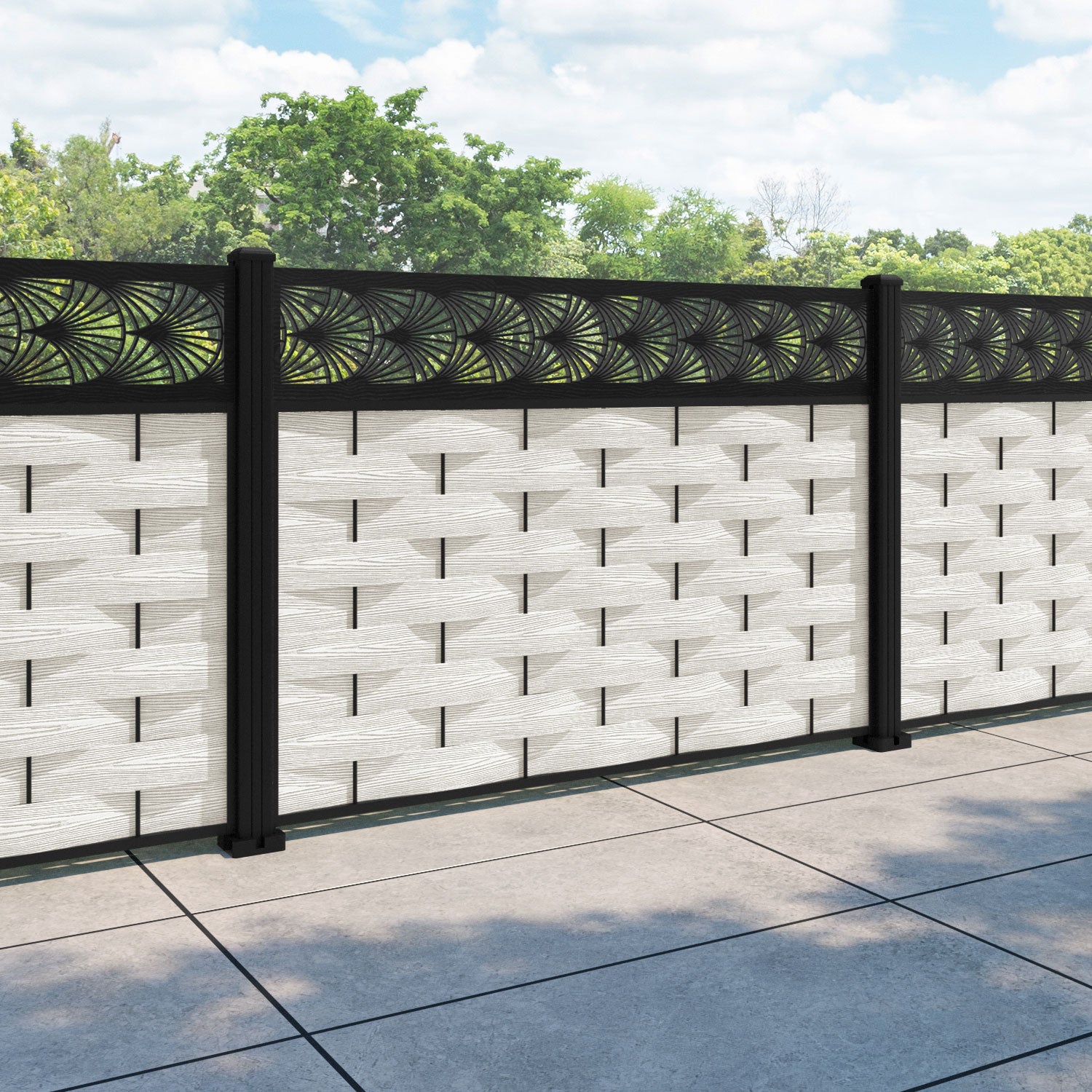 Ripple Laurel Fence Panel - Light Stone - with our aluminium posts