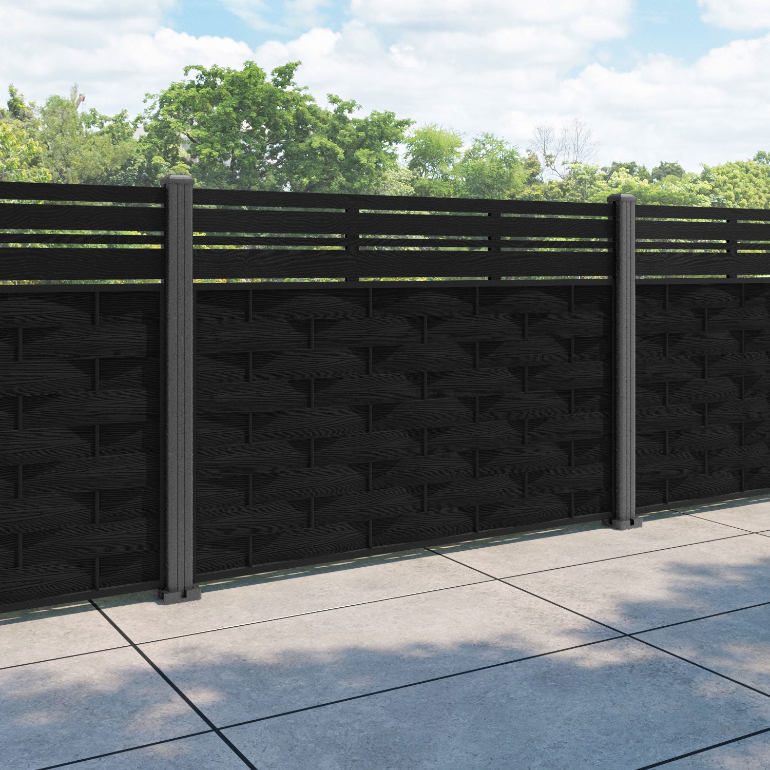Ripple Linea Fence Panel - Black - with our aluminium posts