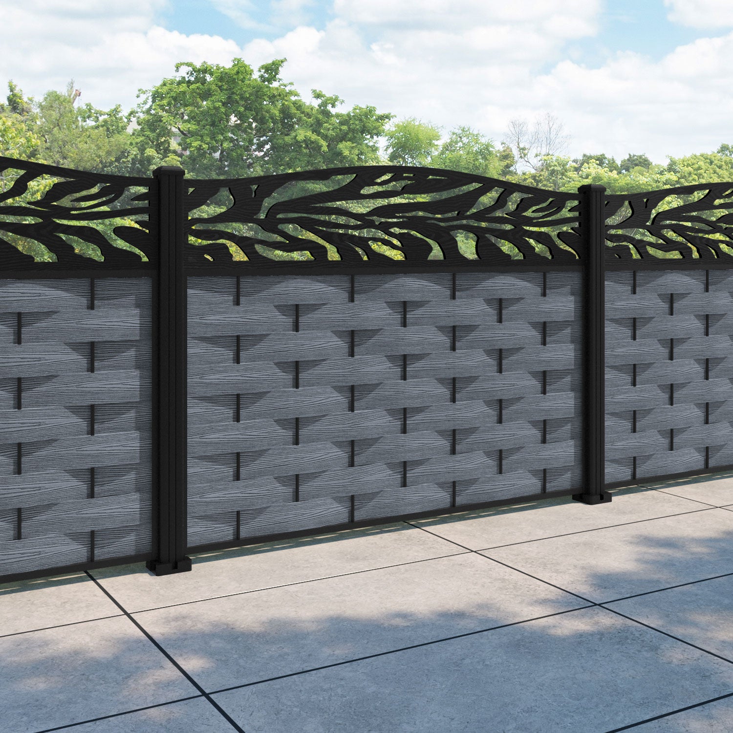 Ripple Malawi Curved Top Fence Panel - Anthracite - with our aluminium posts