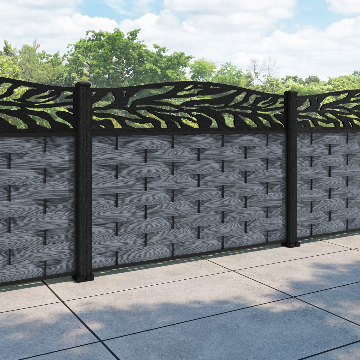 Ripple Malawi Curved Top Fence Panel - Anthracite - with our composite posts