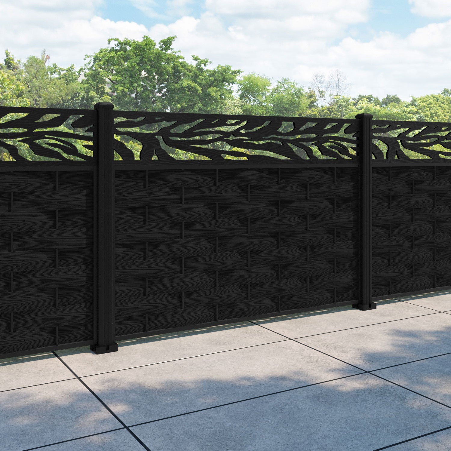 Ripple Malawi Fence Panel - Black - with our aluminium posts