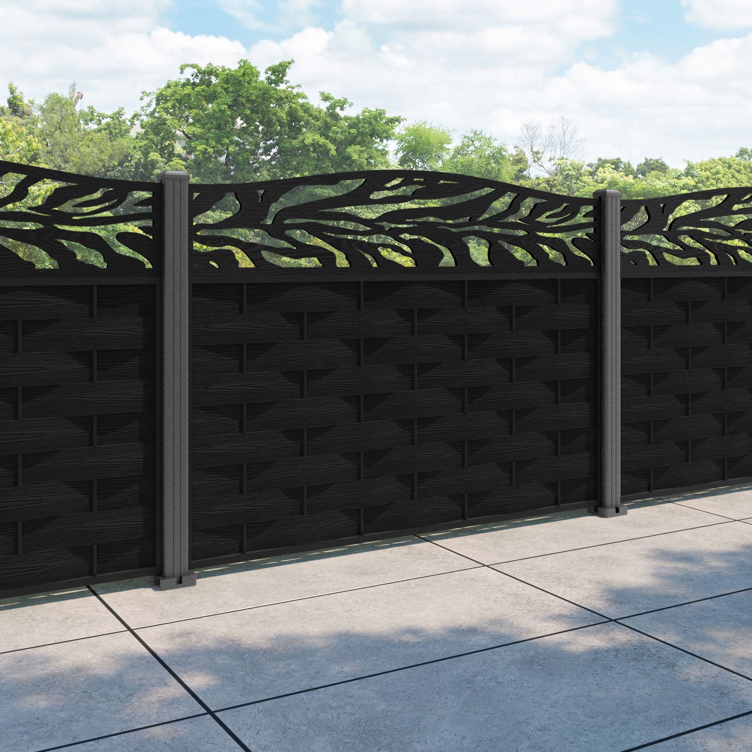 Ripple Malawi Curved Top Fence Panel - Black - with our aluminium posts