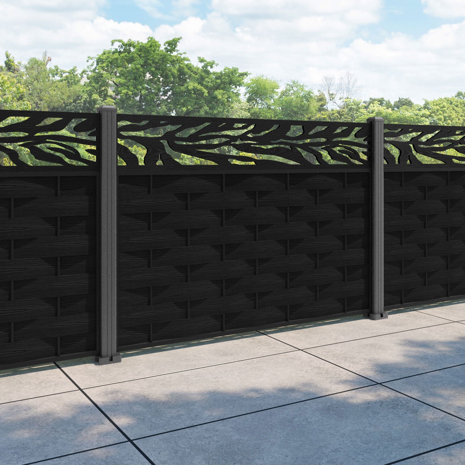 Ripple Malawi Fence Panel - Black - with our aluminium posts