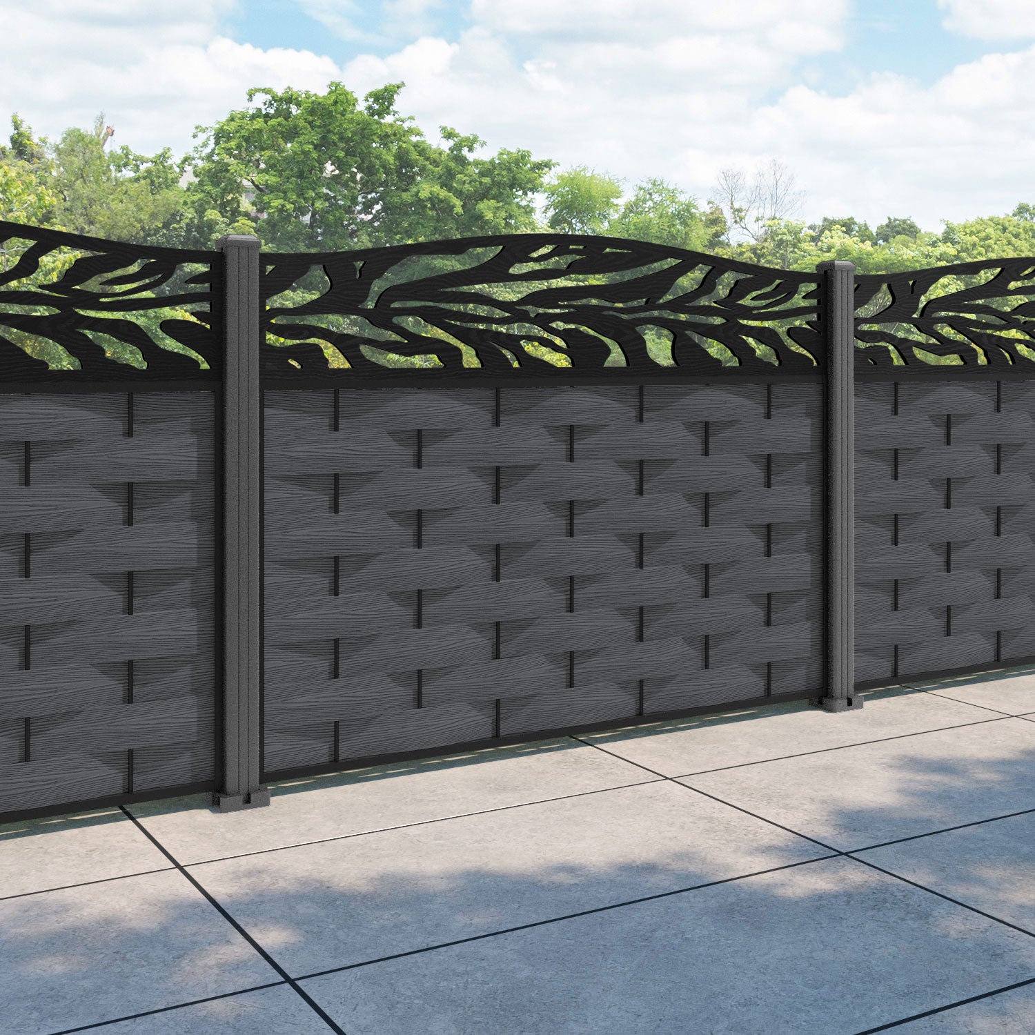 Ripple Malawi Curved Top Fence Panel - Dark Grey - with our aluminium posts