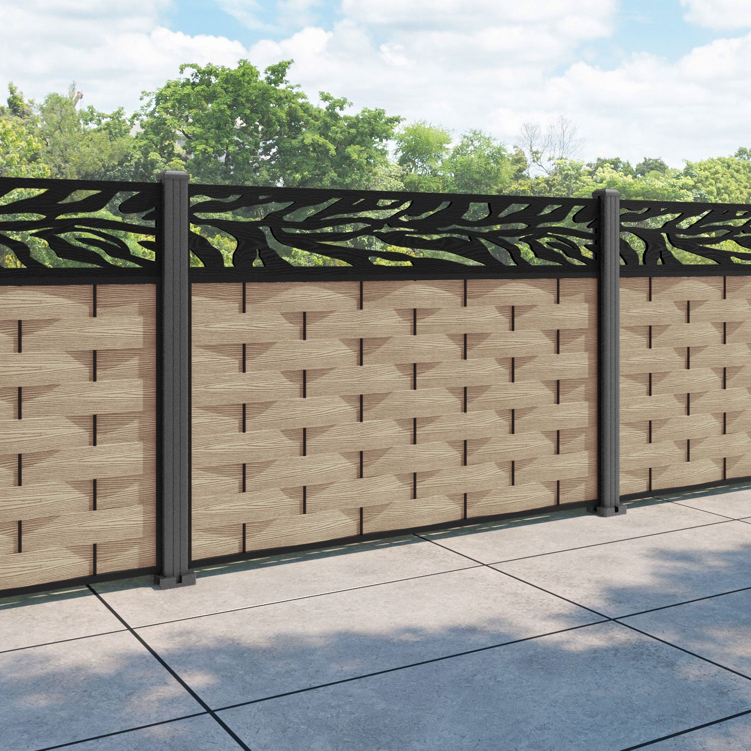 Ripple Malawi Fence Panel - Light Oak - with our aluminium posts