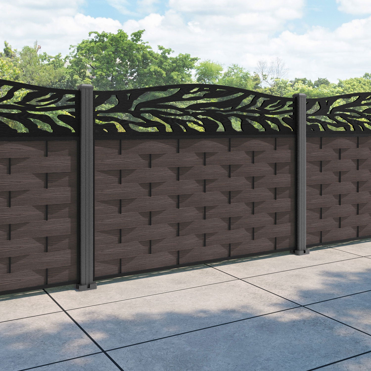 Ripple Malawi Curved Top Fence Panel - Mid Brown - with our aluminium posts