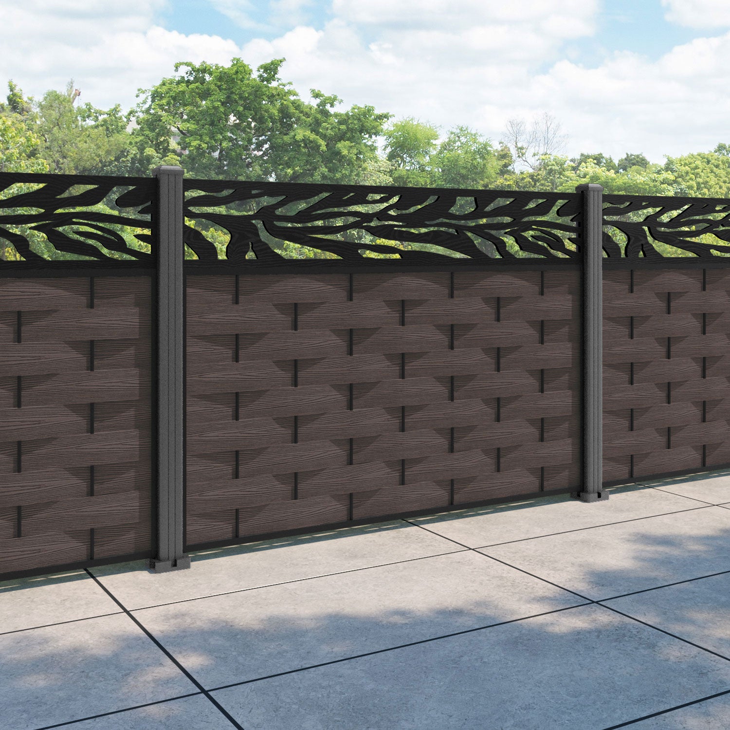 Ripple Malawi Fence Panel - Mid Brown - with our aluminium posts