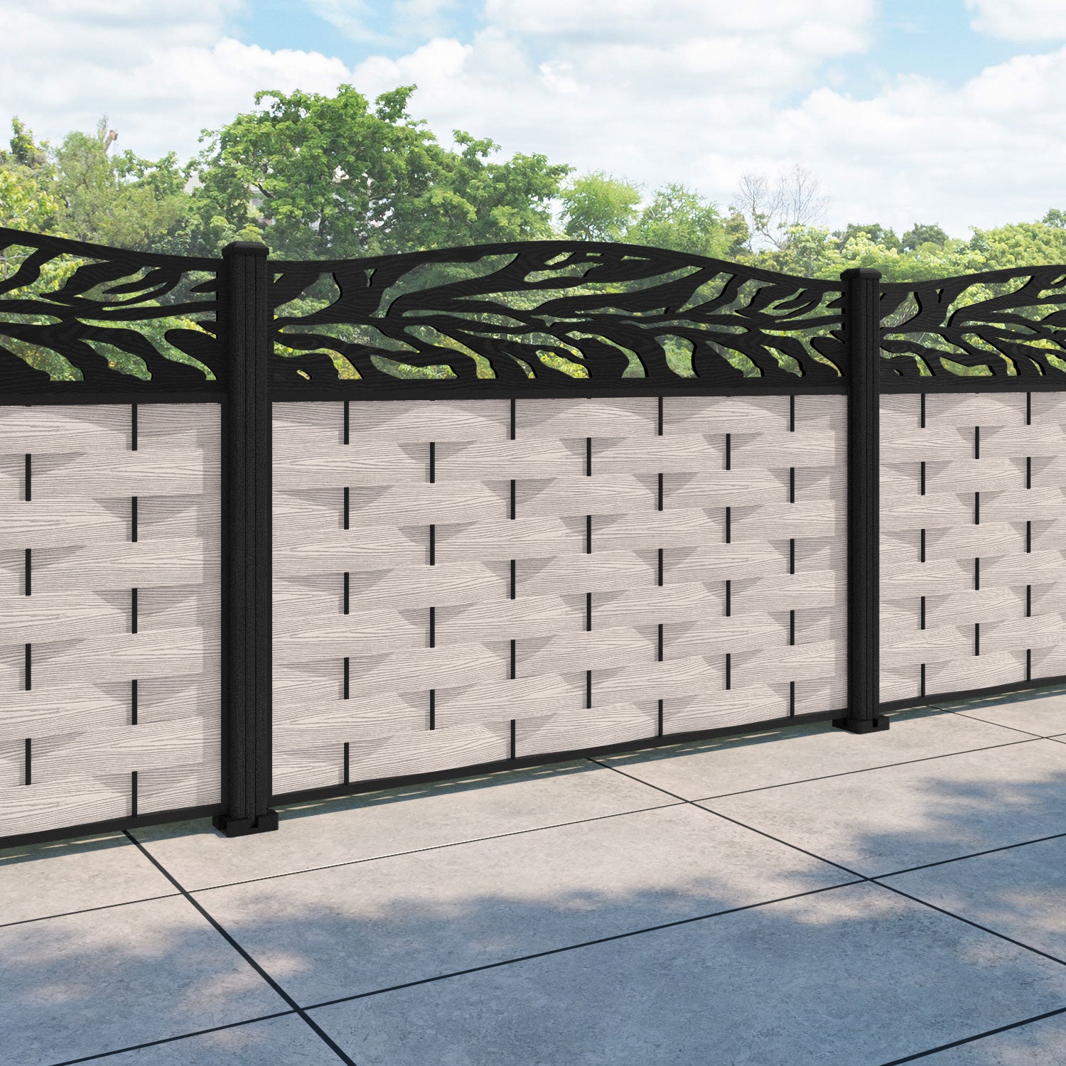 Ripple Malawi Curved Top Fence Panel - Mid Stone - with our composite posts