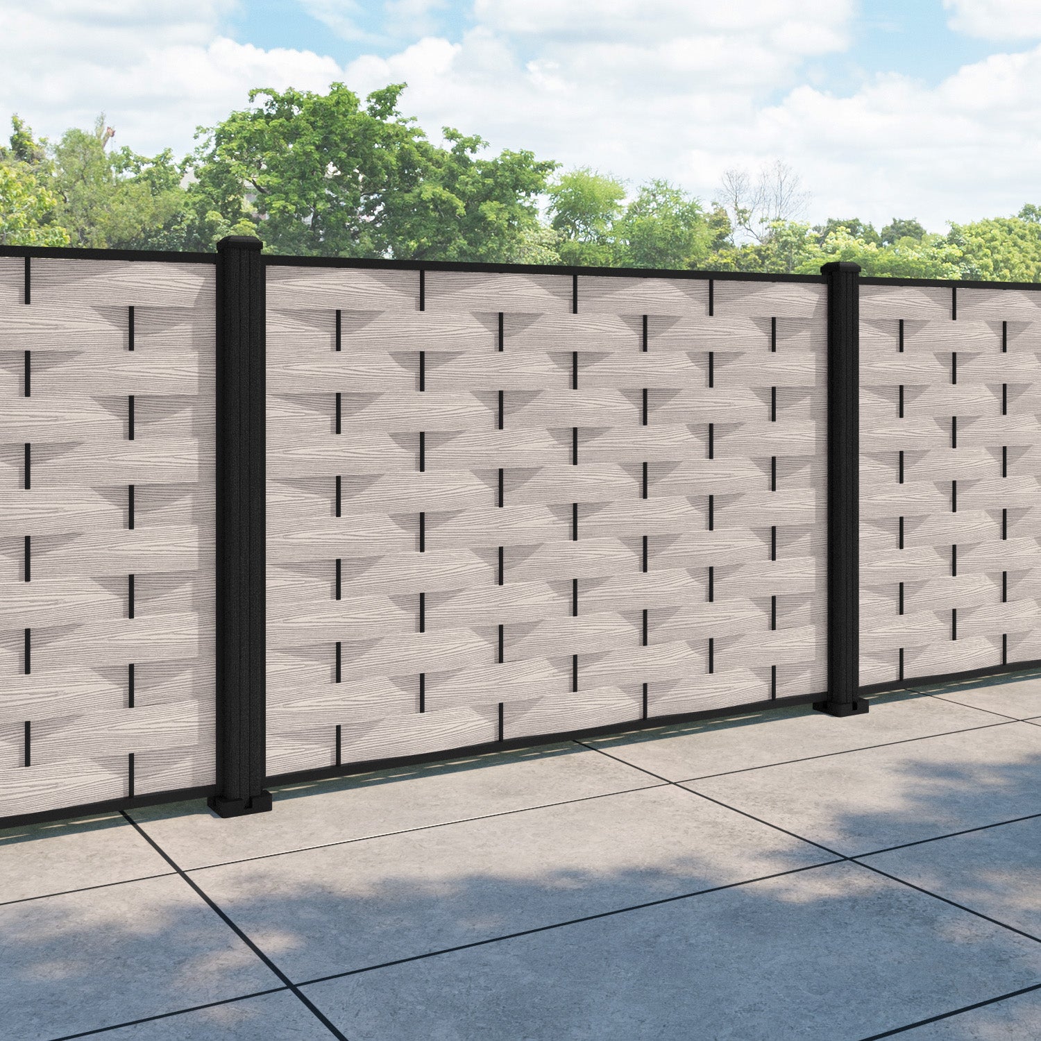 Ripple Fence Panel - Mid Stone - with our composite posts