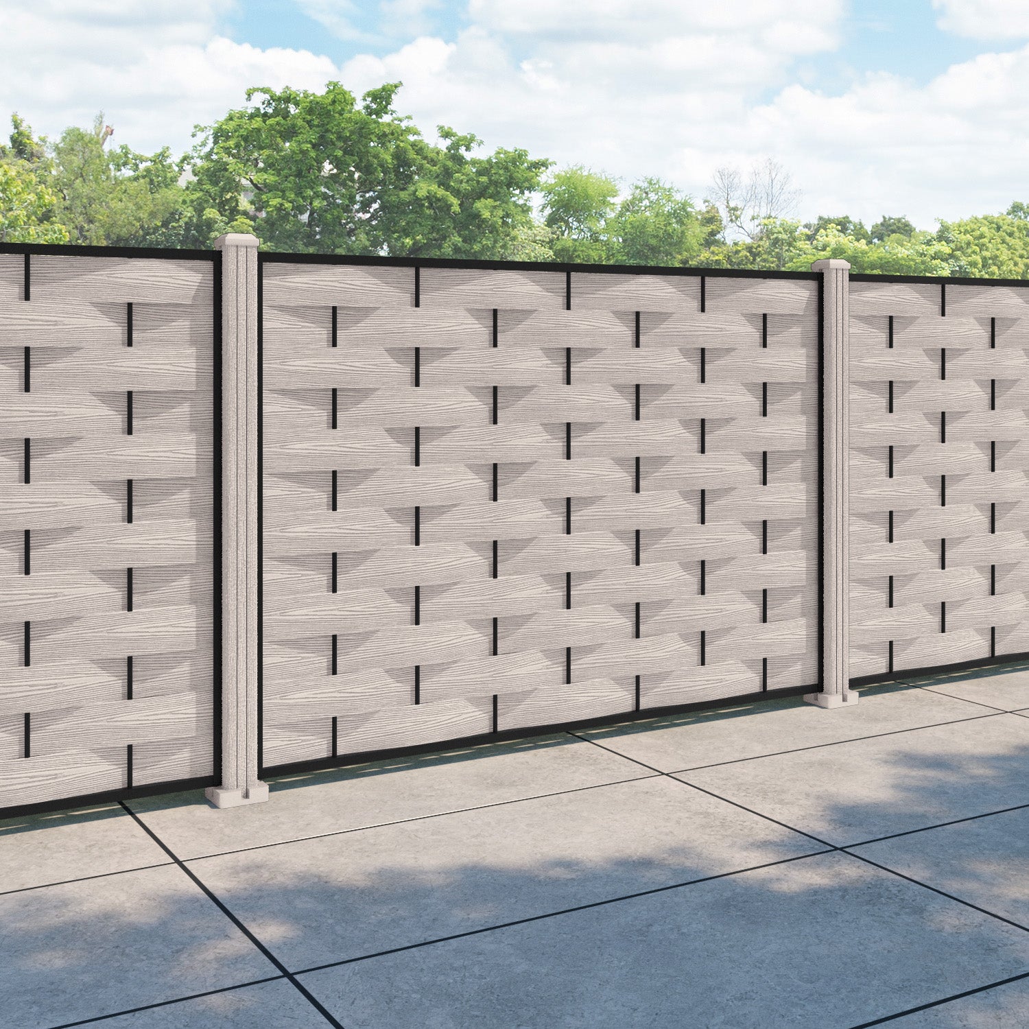 Ripple Fence Panel - Mid Stone - with our composite posts