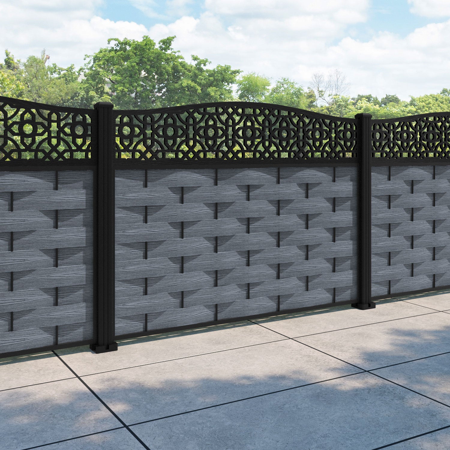 Ripple Nabila Curved Top Fence Panel - Anthracite - with our aluminium posts